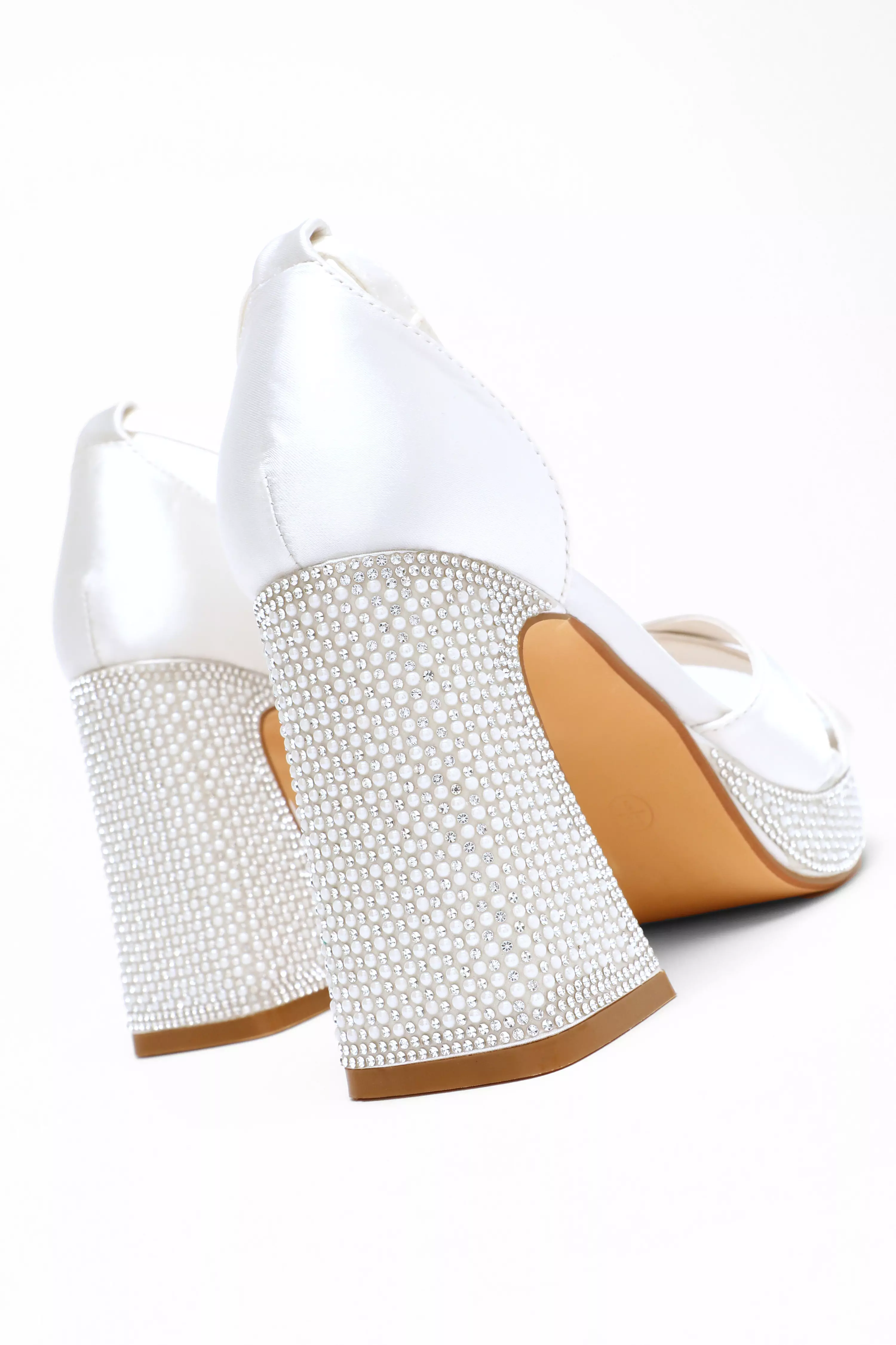 Bridal White Satin Diamante Platform Heels