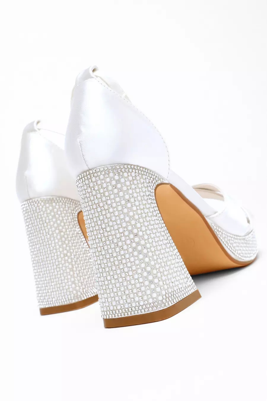 Bridal White Satin Diamante Platform Heels QUIZ Clothing