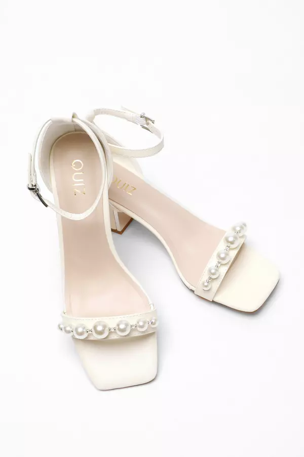 Bridal Pearl Strap Block Heeled Sandals