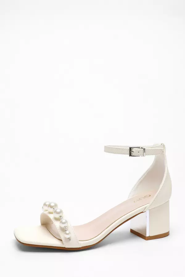 Bridal Pearl Strap Block Heeled Sandals