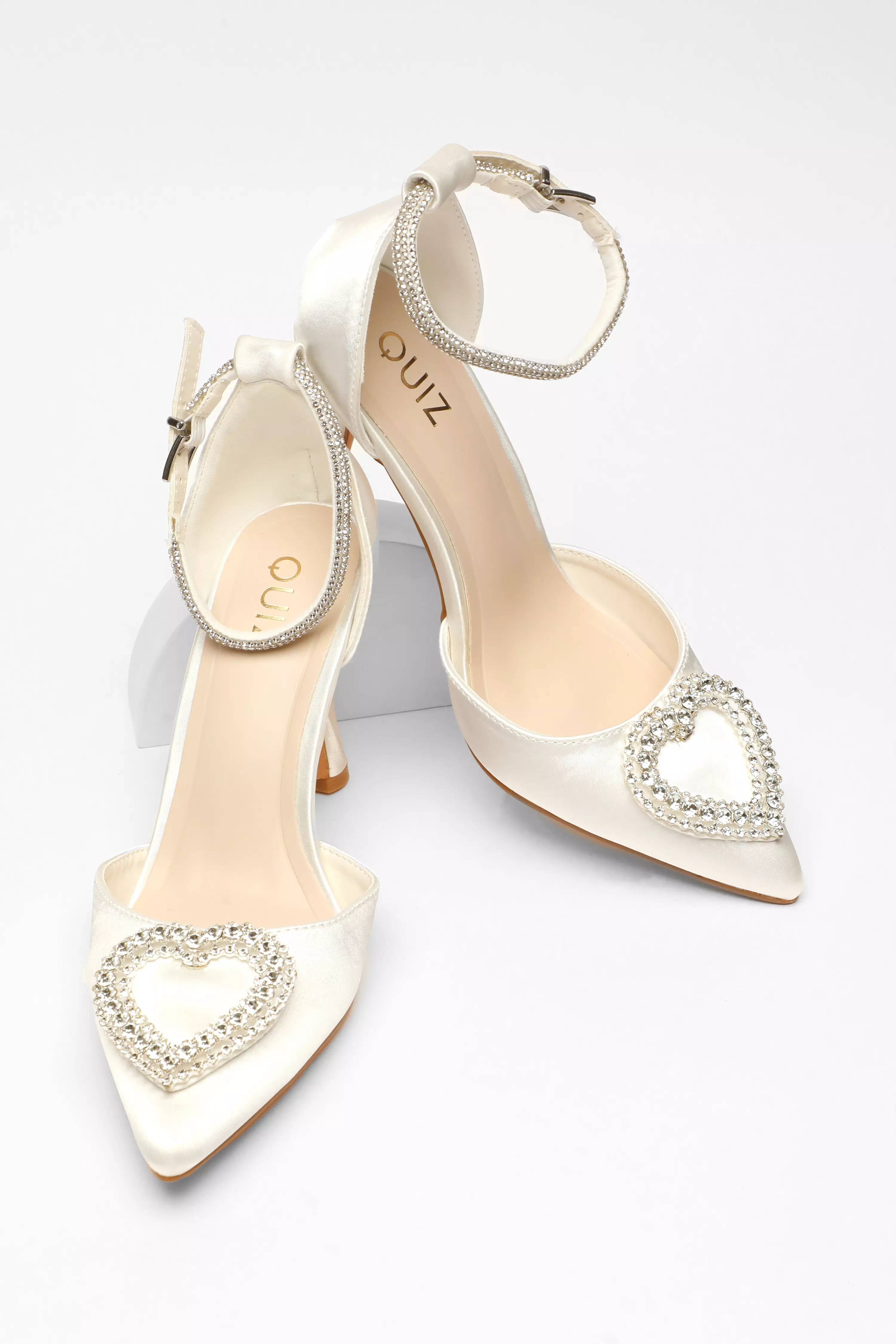 Bridal Satin Diamante Heart Brooch Court Heels