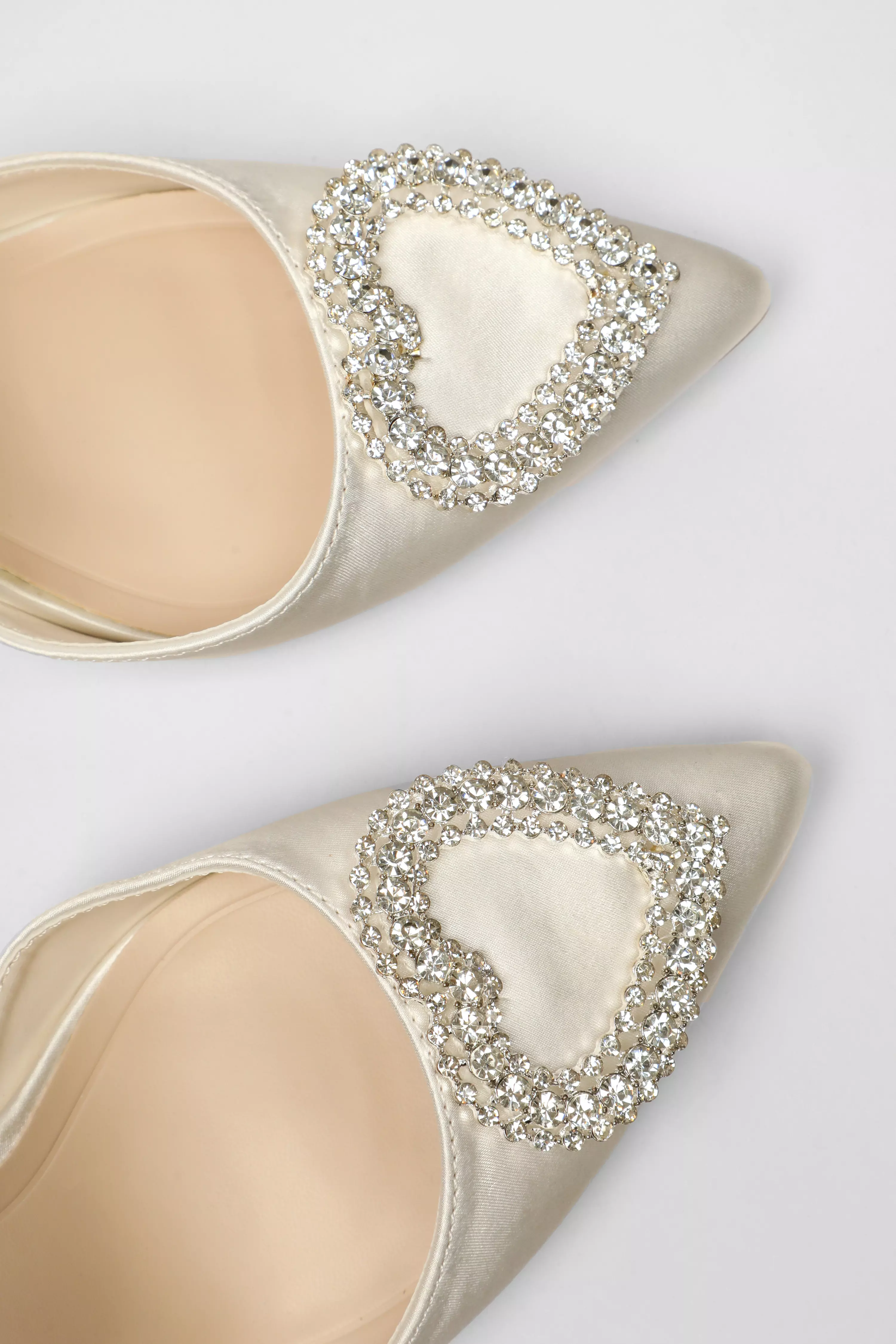 Bridal Satin Diamante Heart Brooch Court Heels