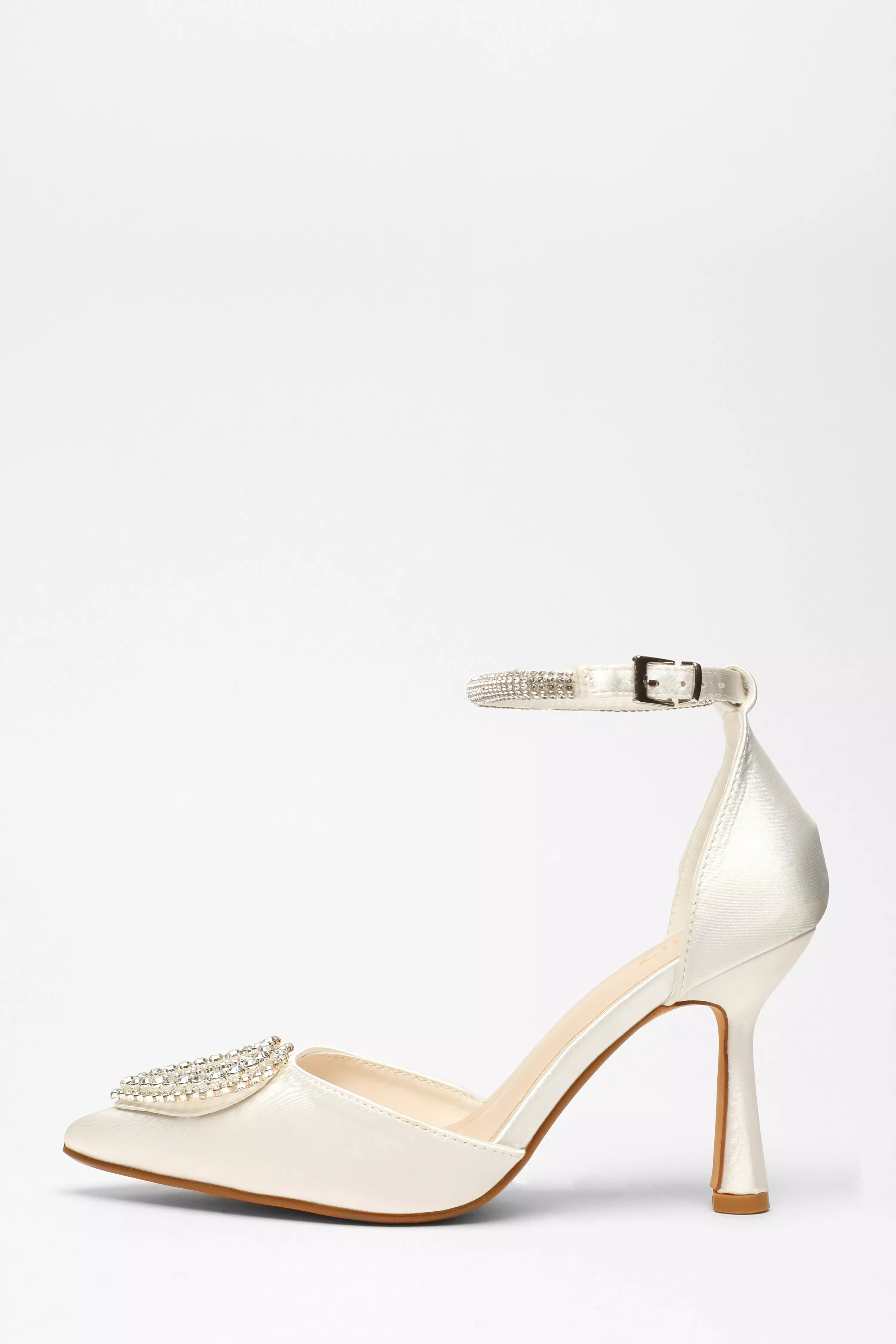 Bridal Satin Diamante Heart Brooch Court Heels