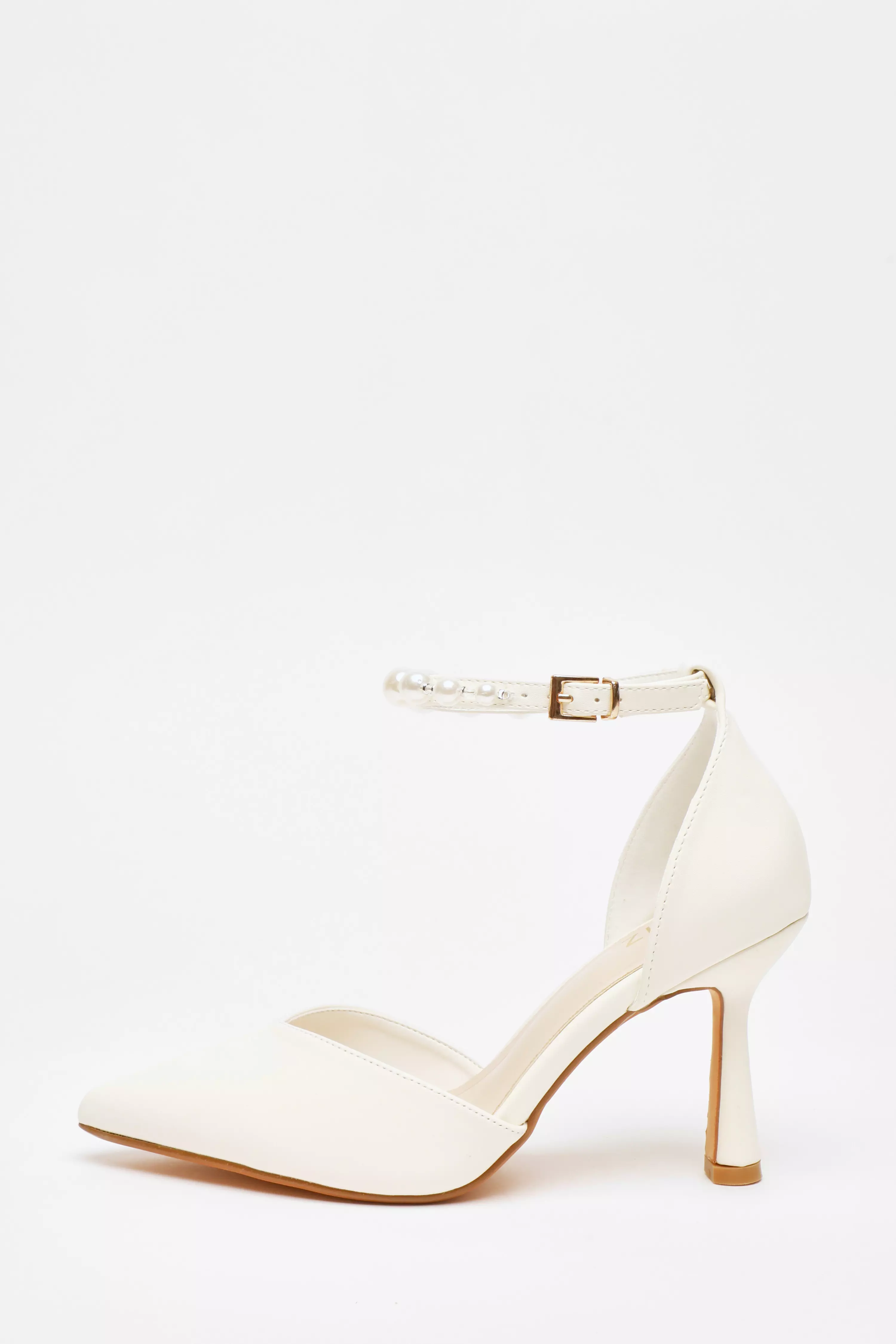 Bridal Faux Leather Pearl Ankle Strap Court Heels