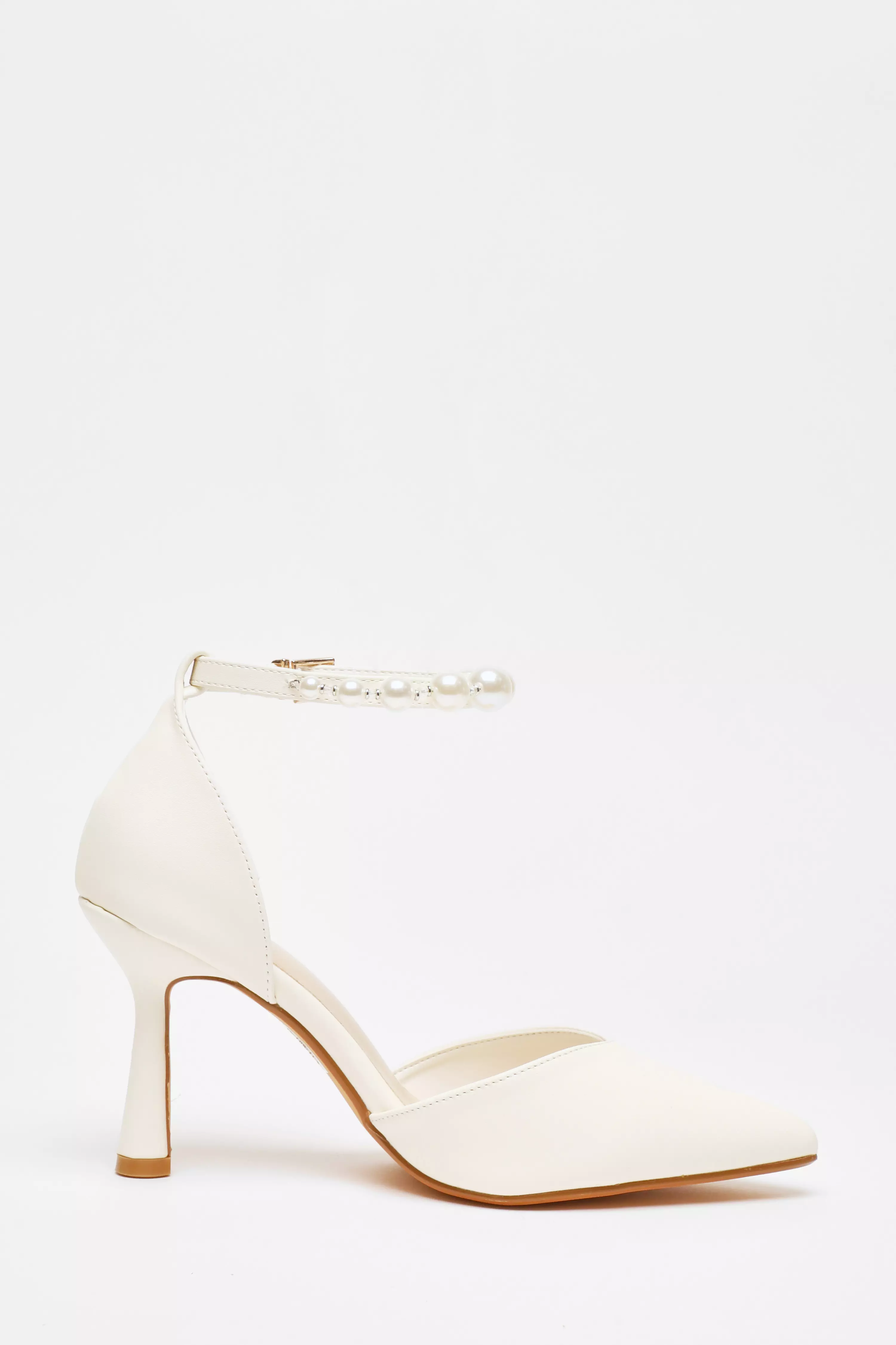 Bridal Faux Leather Pearl Ankle Strap Court Heels