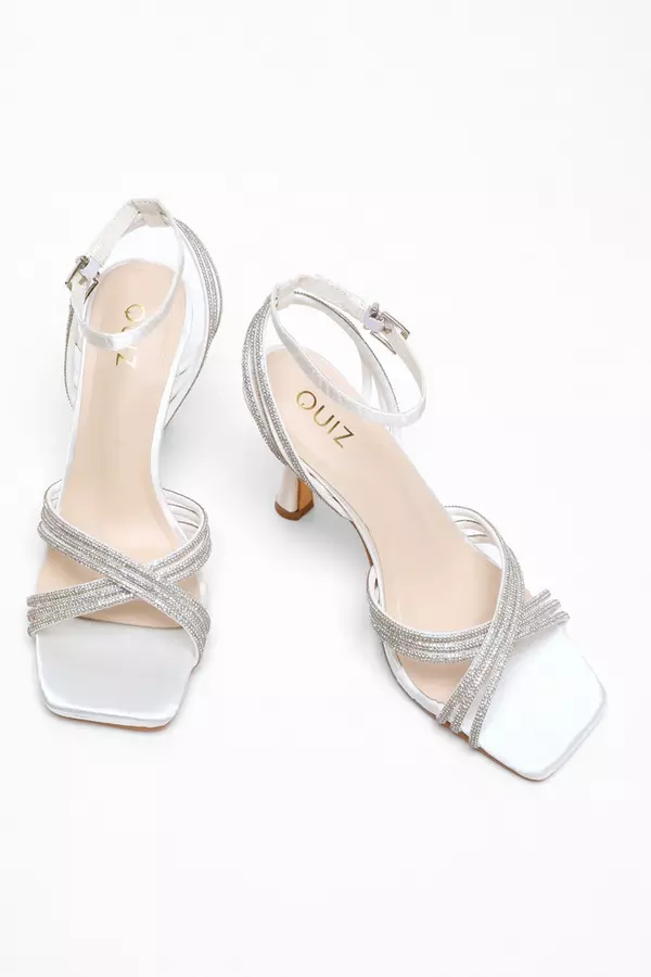 Bridal White Diamante Heeled Sandals
