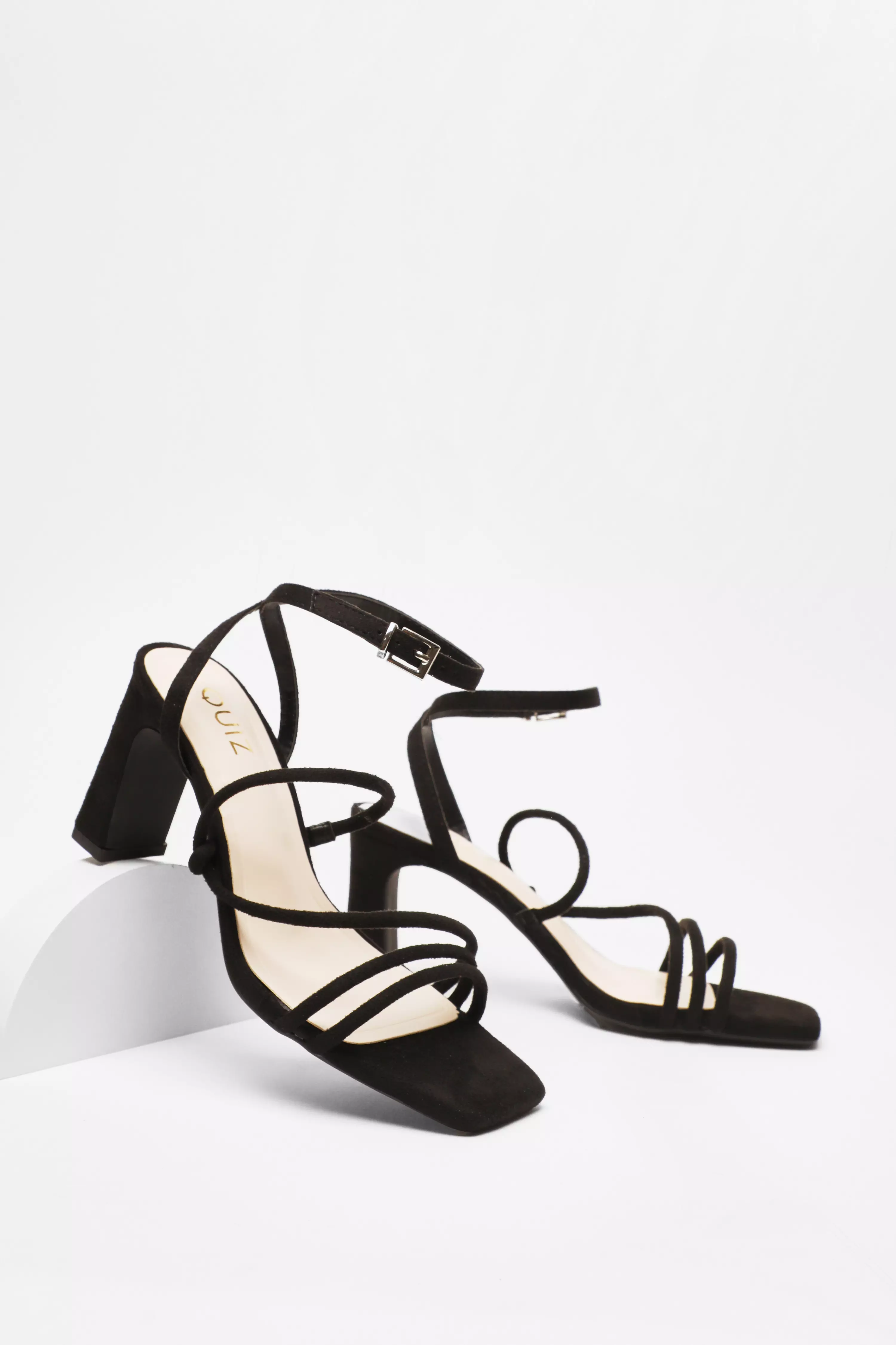 Black Strappy Block Heeled Sandals