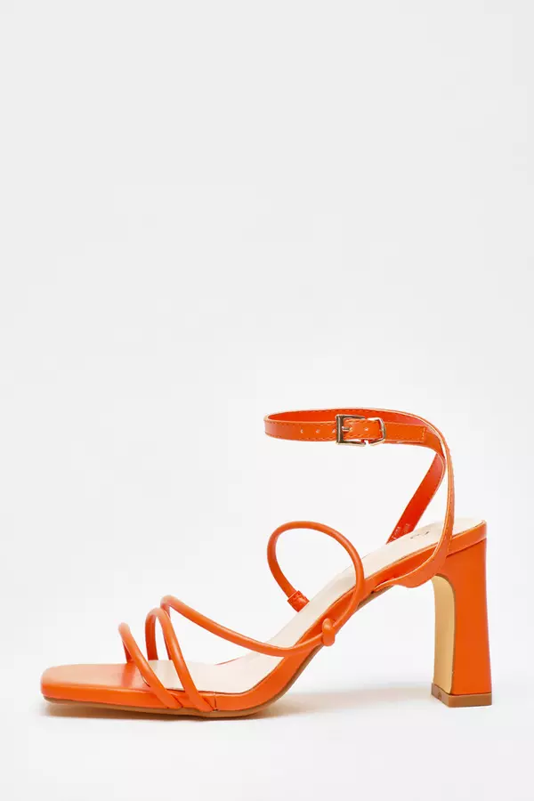 Orange Strappy Block Heeled Sandals