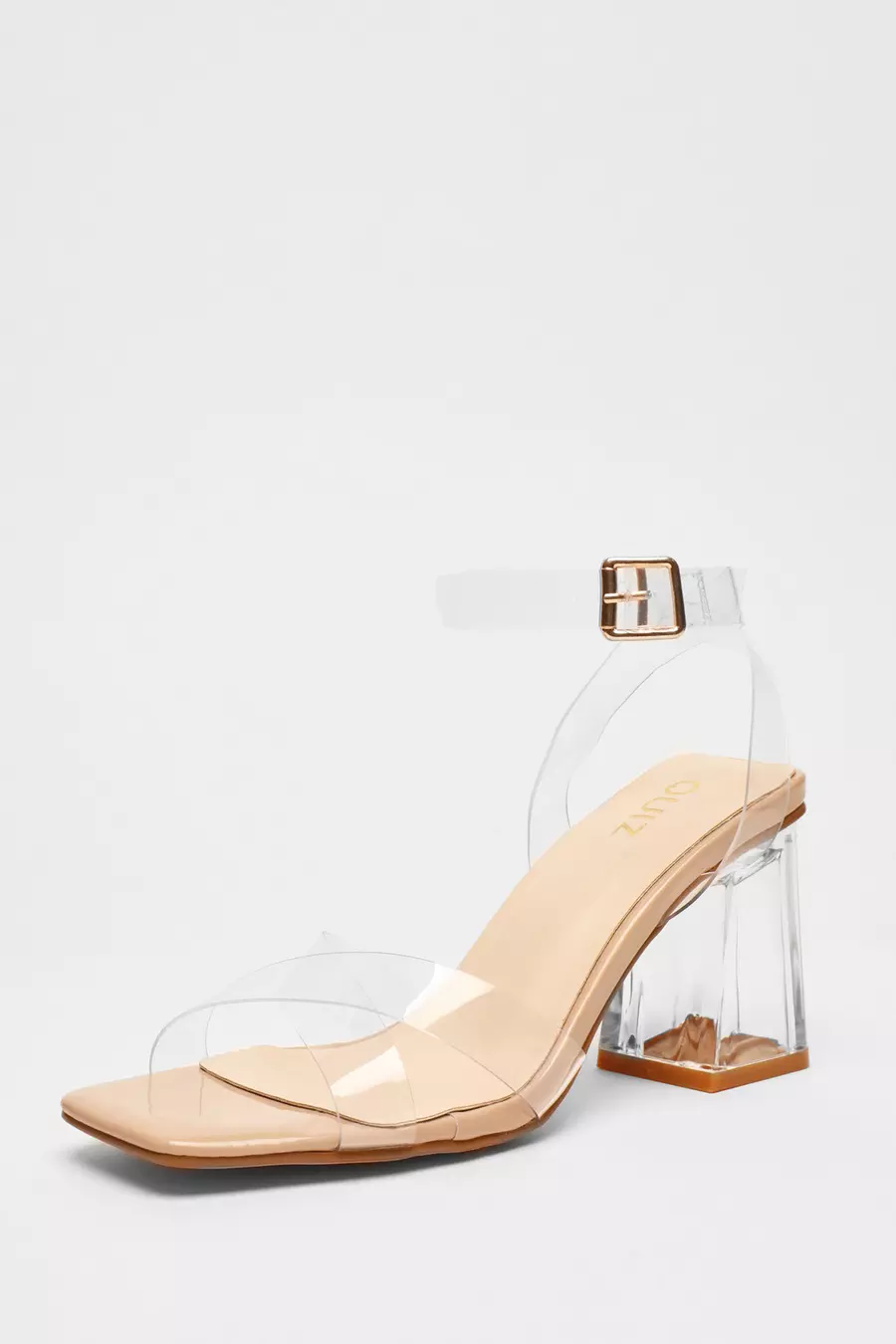 Nude Cross Strap Clear Heeled Sandals QUIZ Clothing