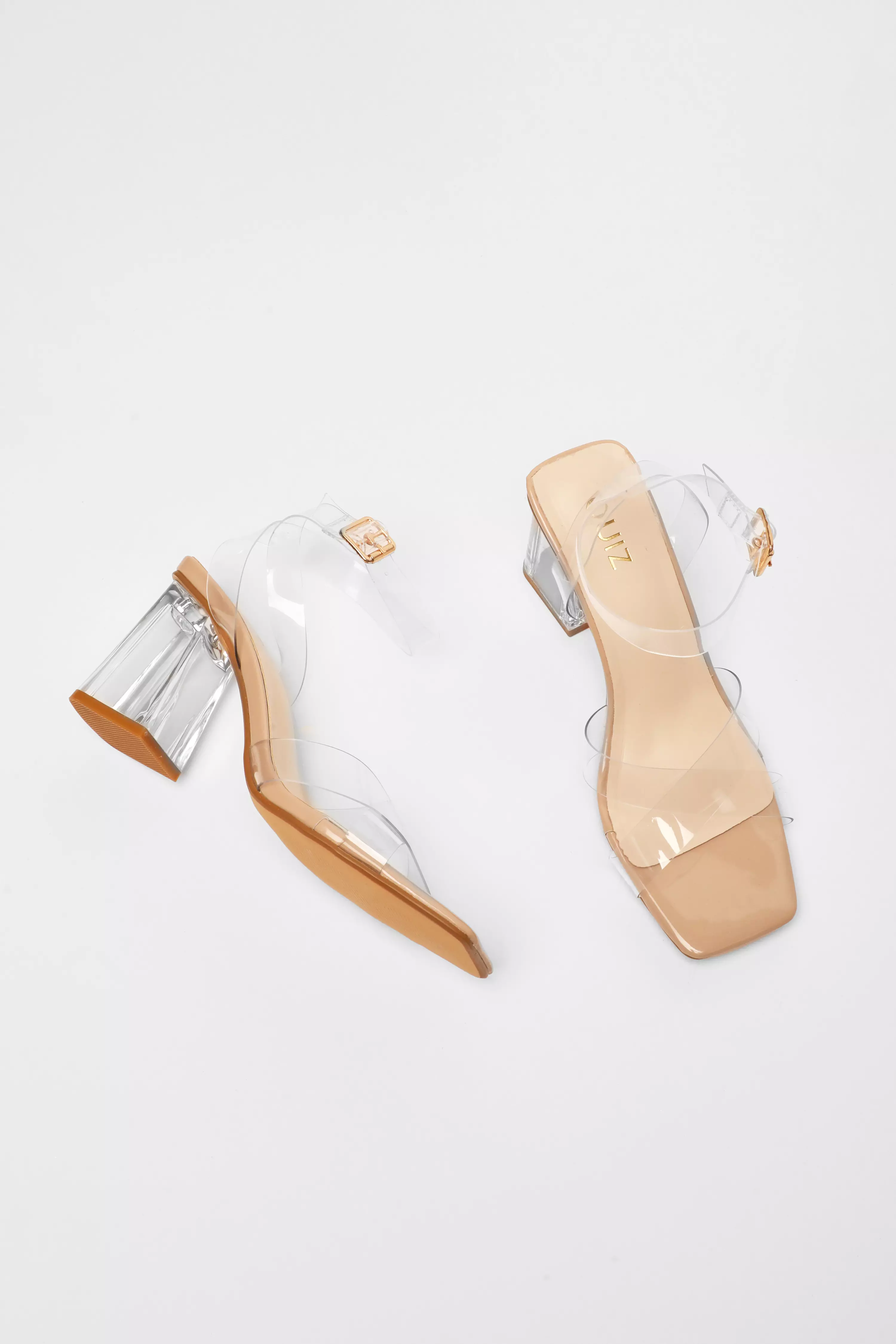 Nude Clear Strap Block Heel Sandal