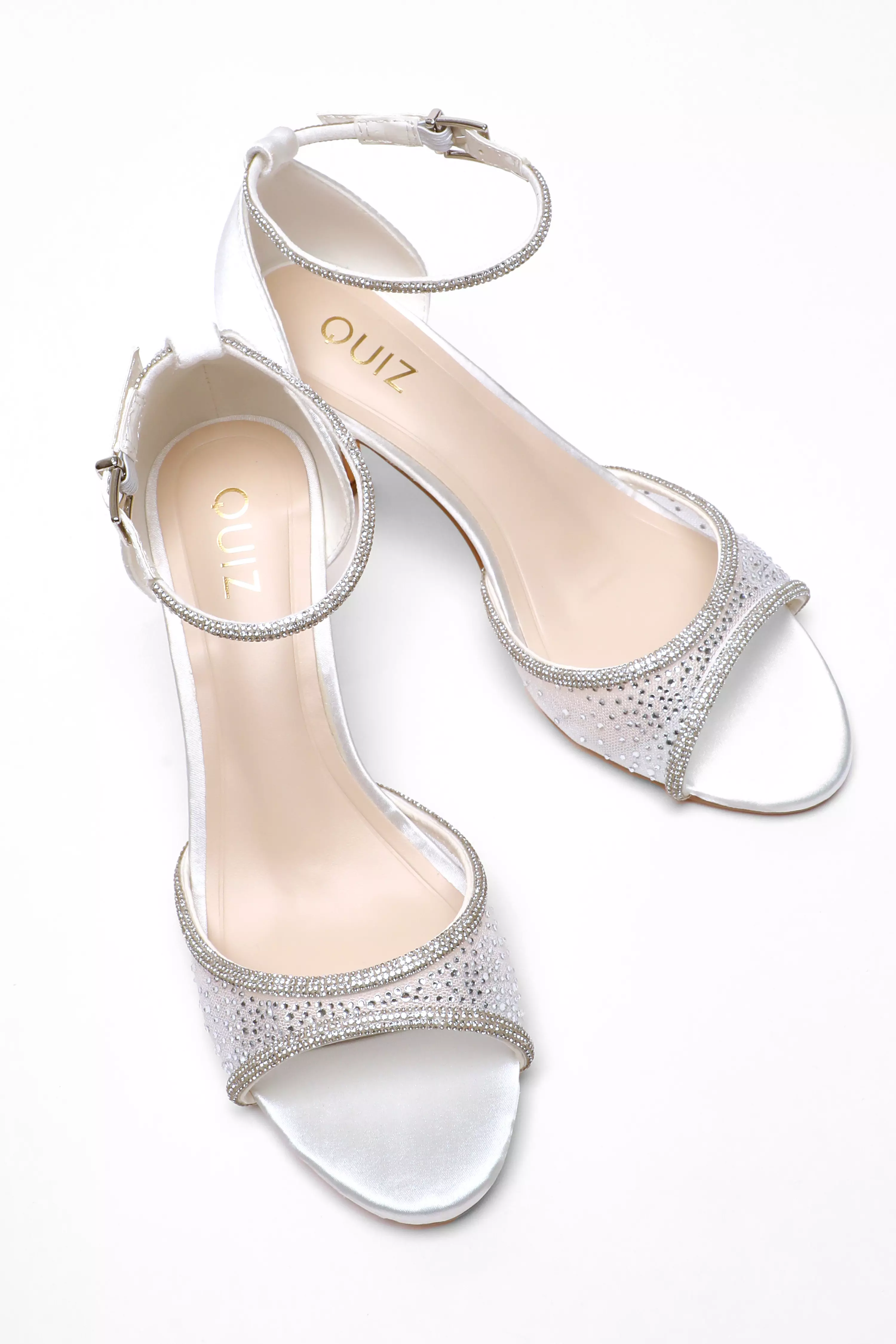 Bridal White Satin Embellished Low Heels