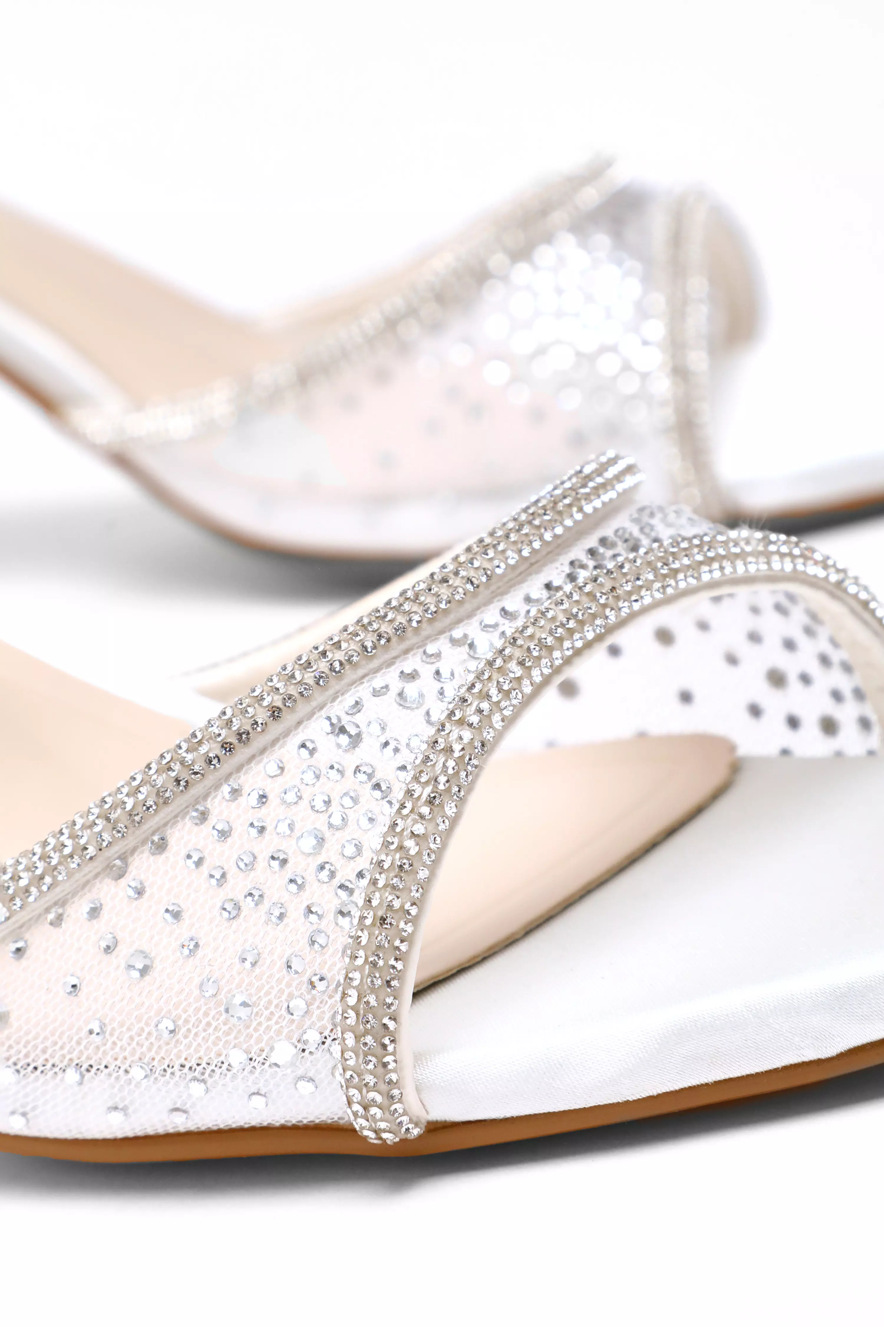Bridal White Satin Embellished Low Heels
