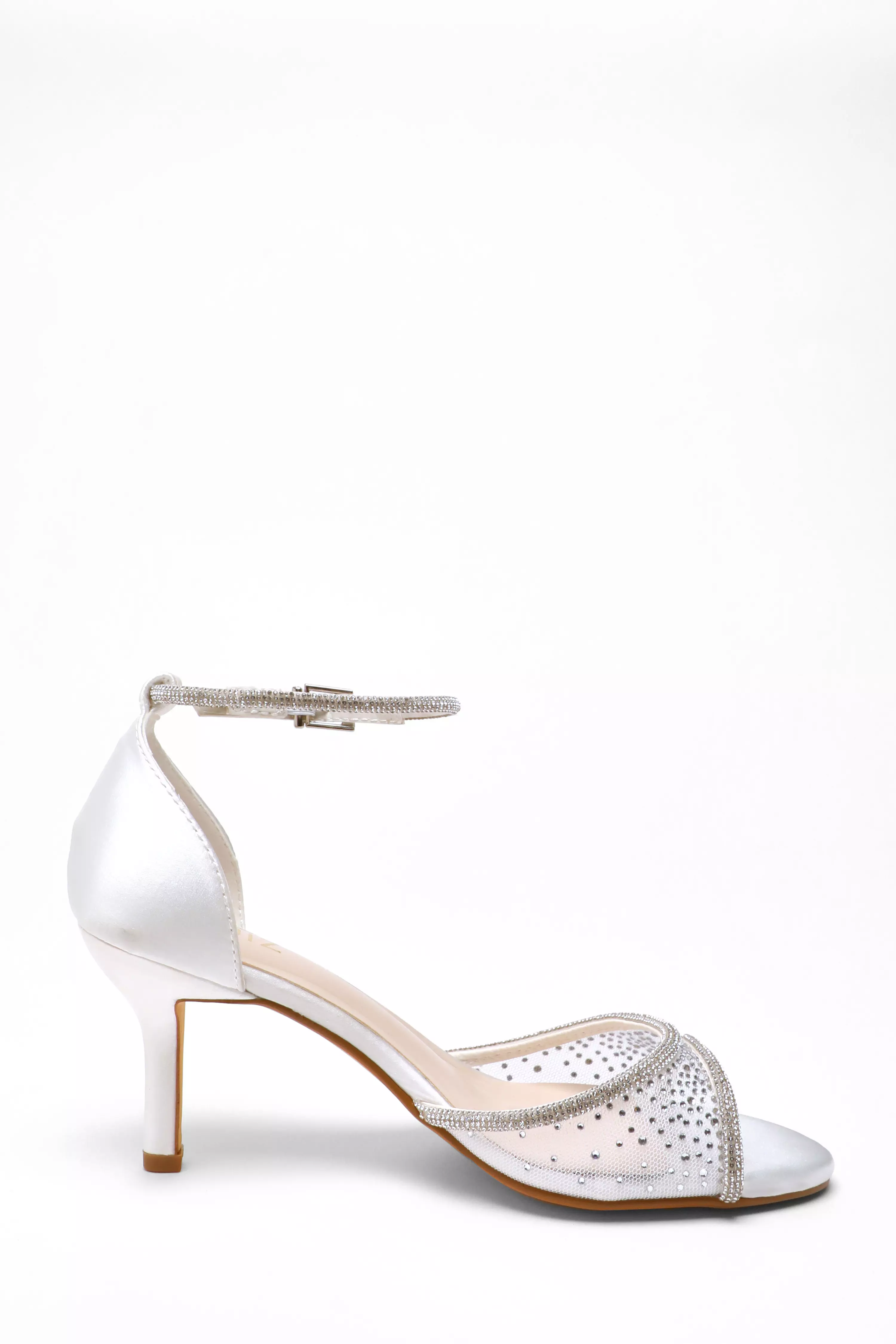 Bridal White Satin Embellished Low Heels
