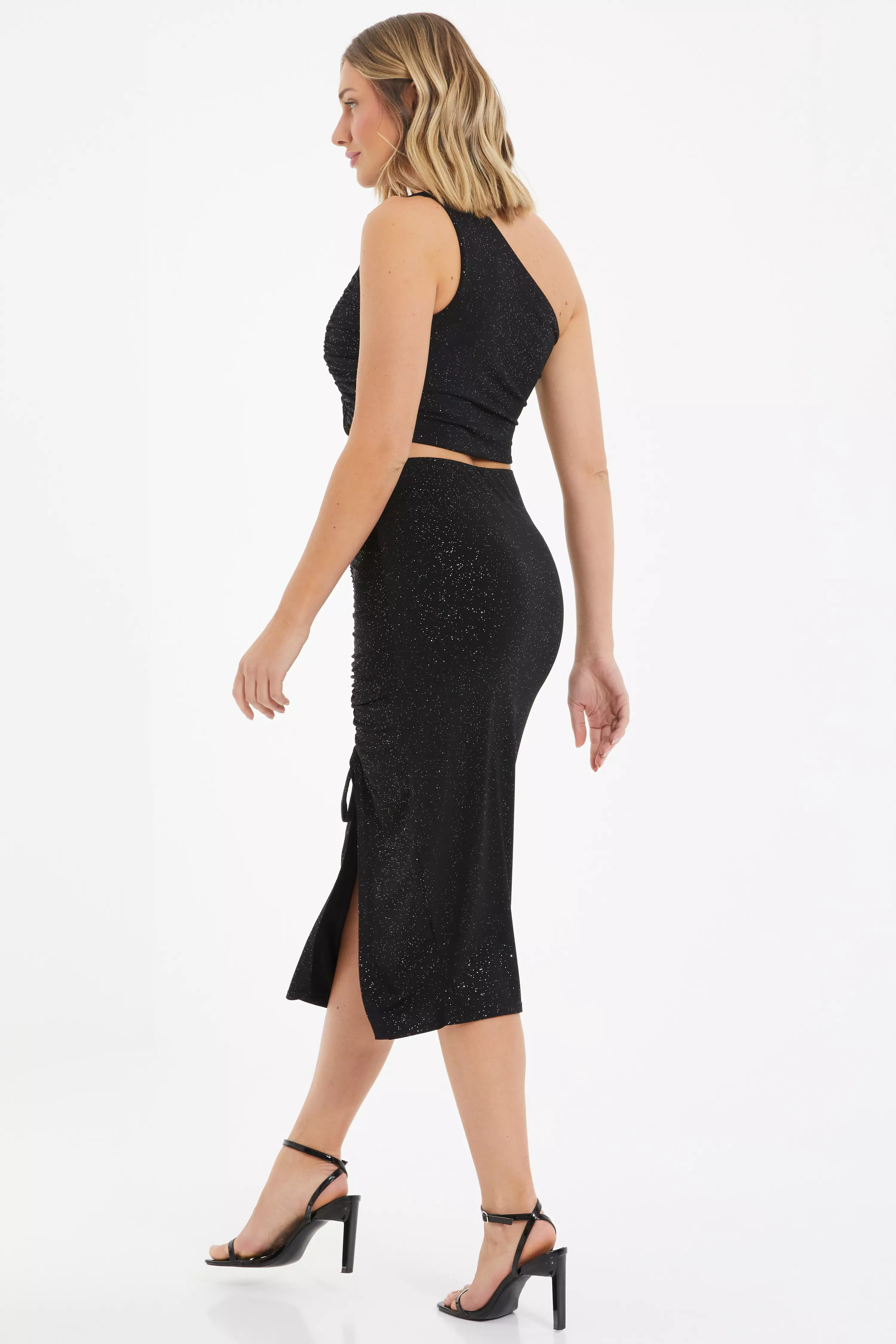 Black glitter 2025 ruched skirt