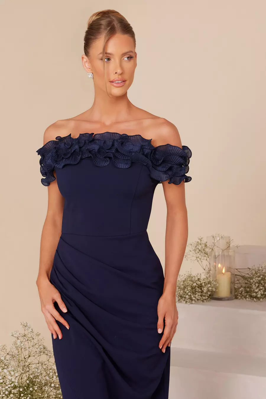 Quiz navy bardot dress hotsell