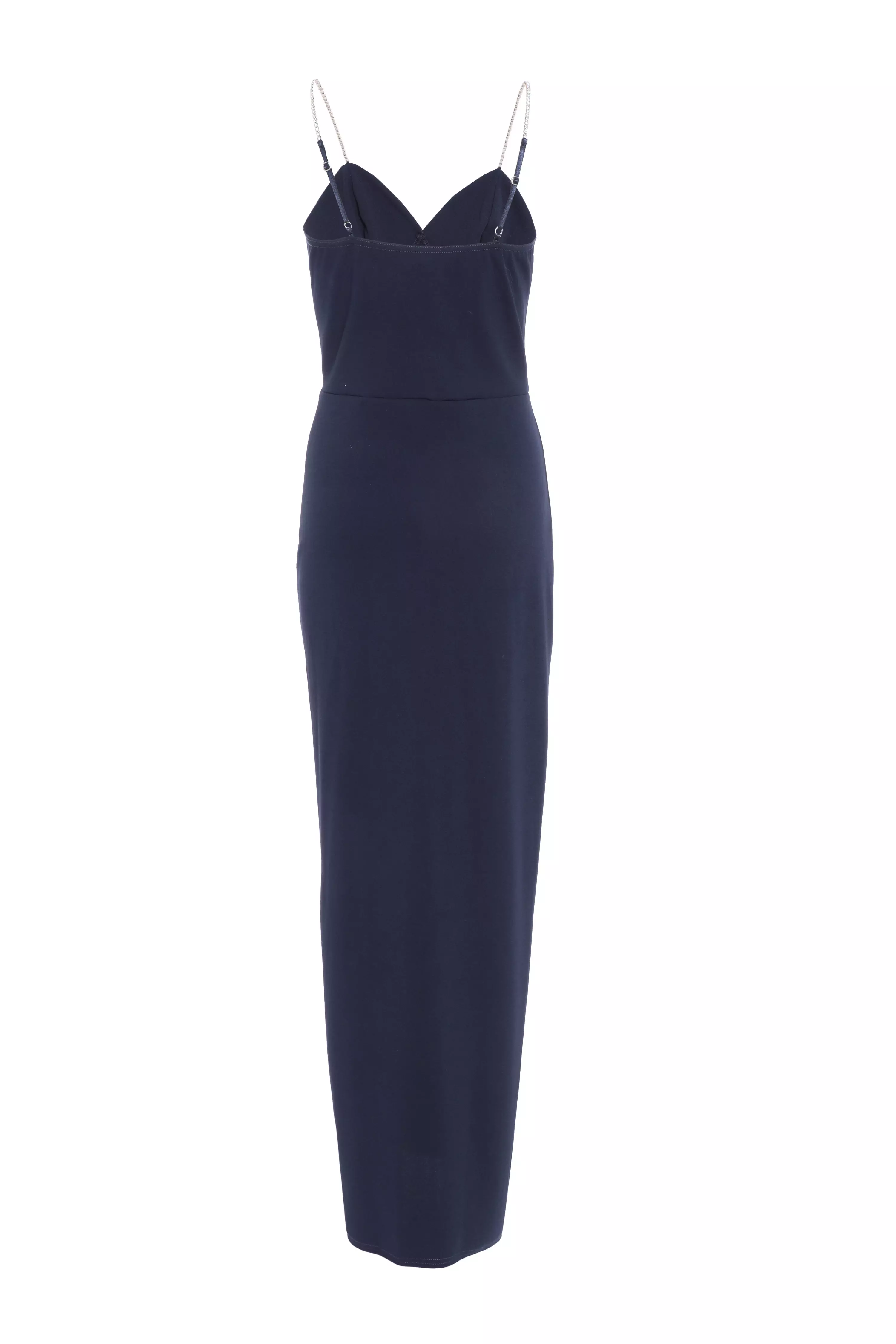 Navy Diamante Ruched Maxi Dress