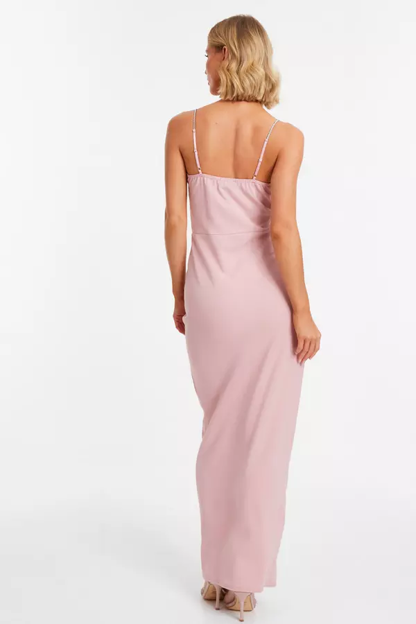 Light Pink Diamante Ruched Maxi Dress