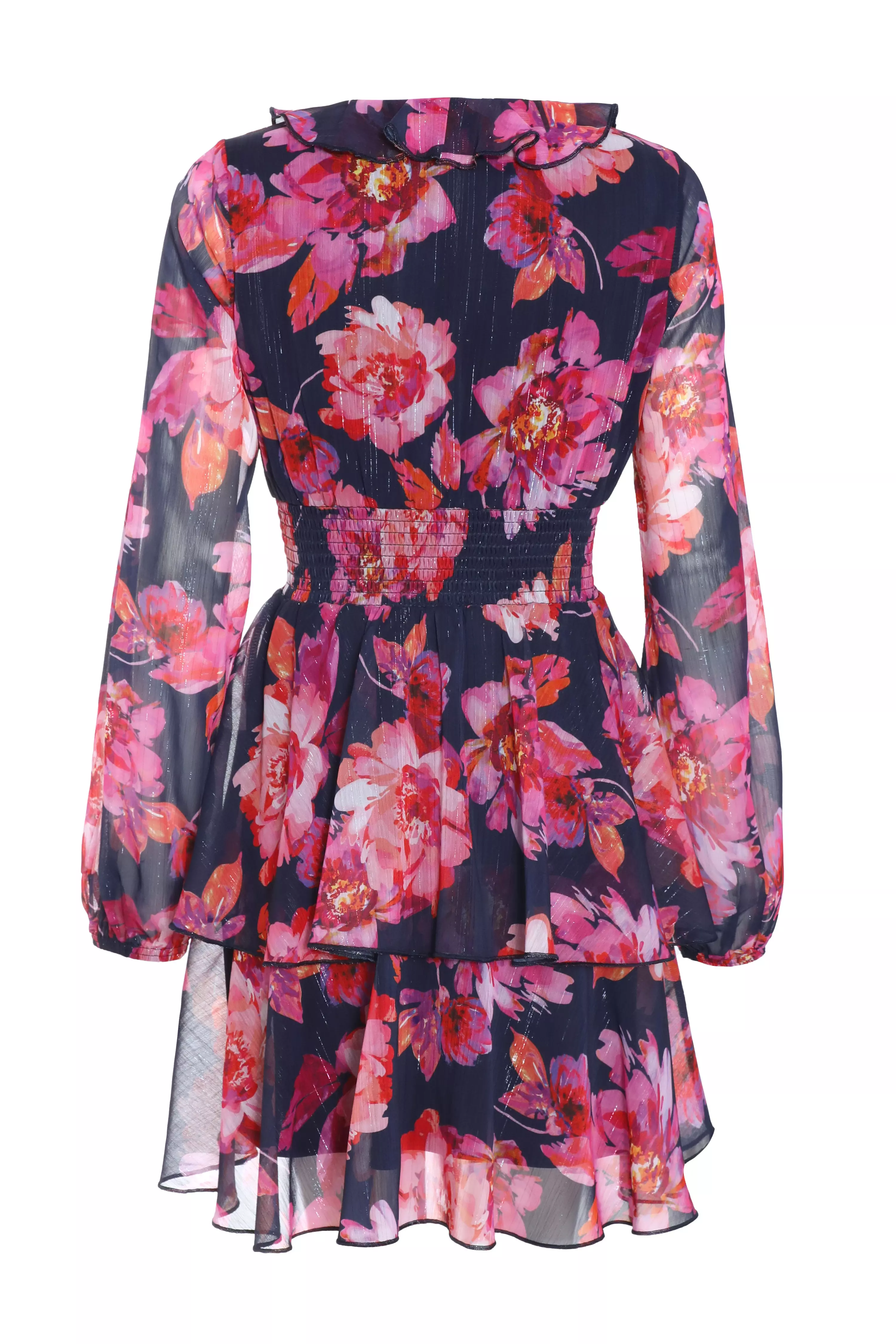 Pink Chiffon Floral Tiered Skater Mini Dress