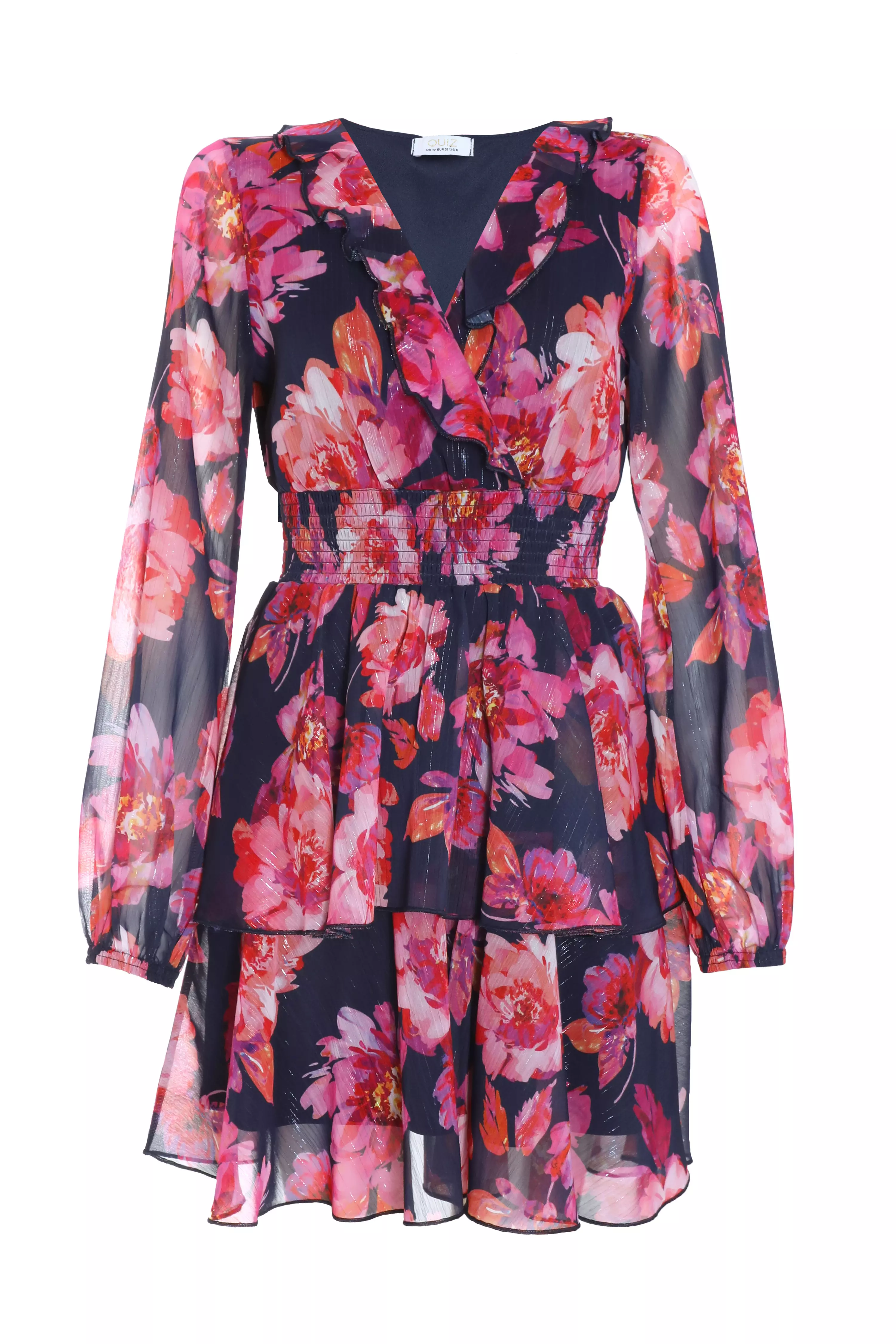 Pink Chiffon Floral Tiered Skater Mini Dress