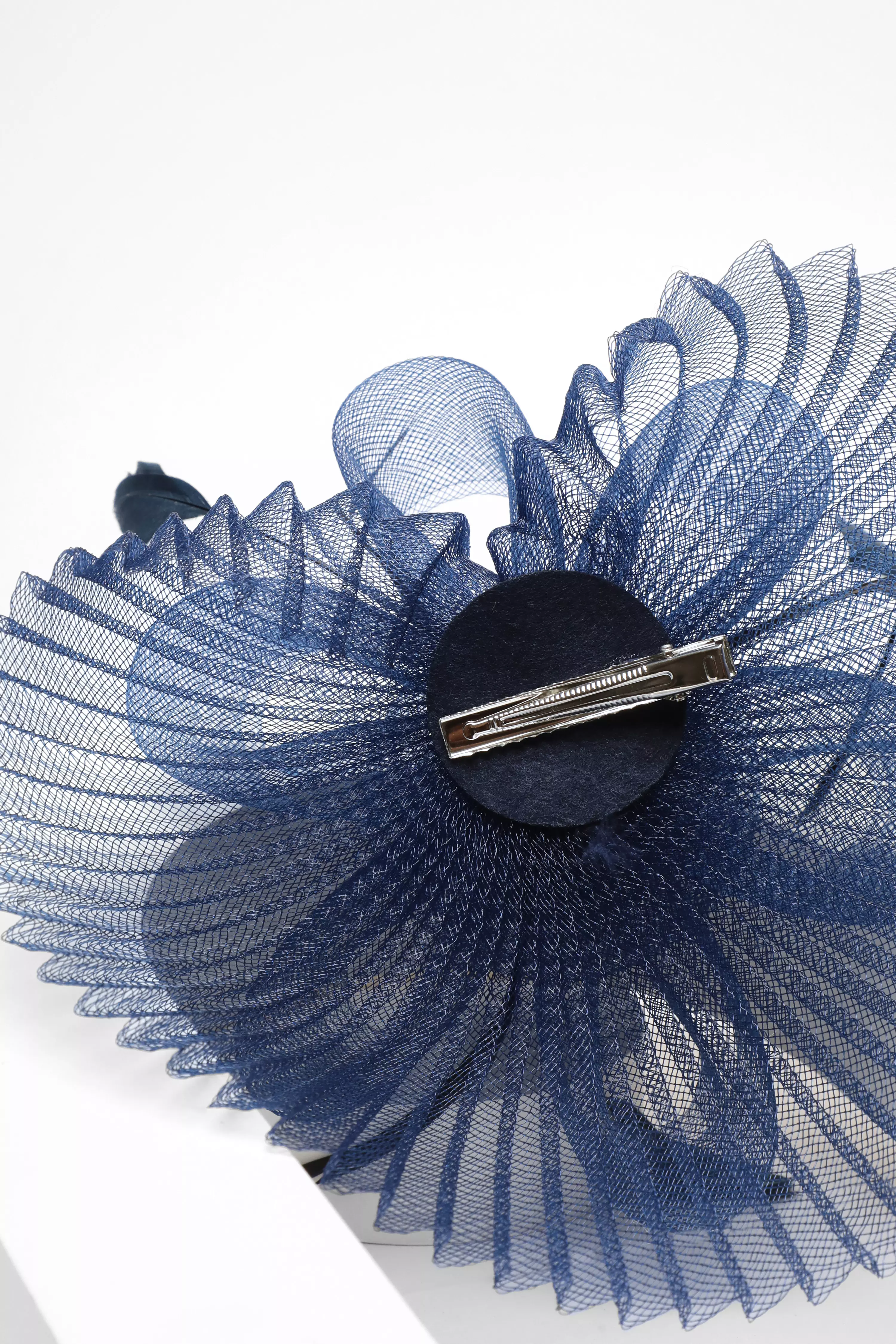 Navy Pleated Flower Clip Fascinator