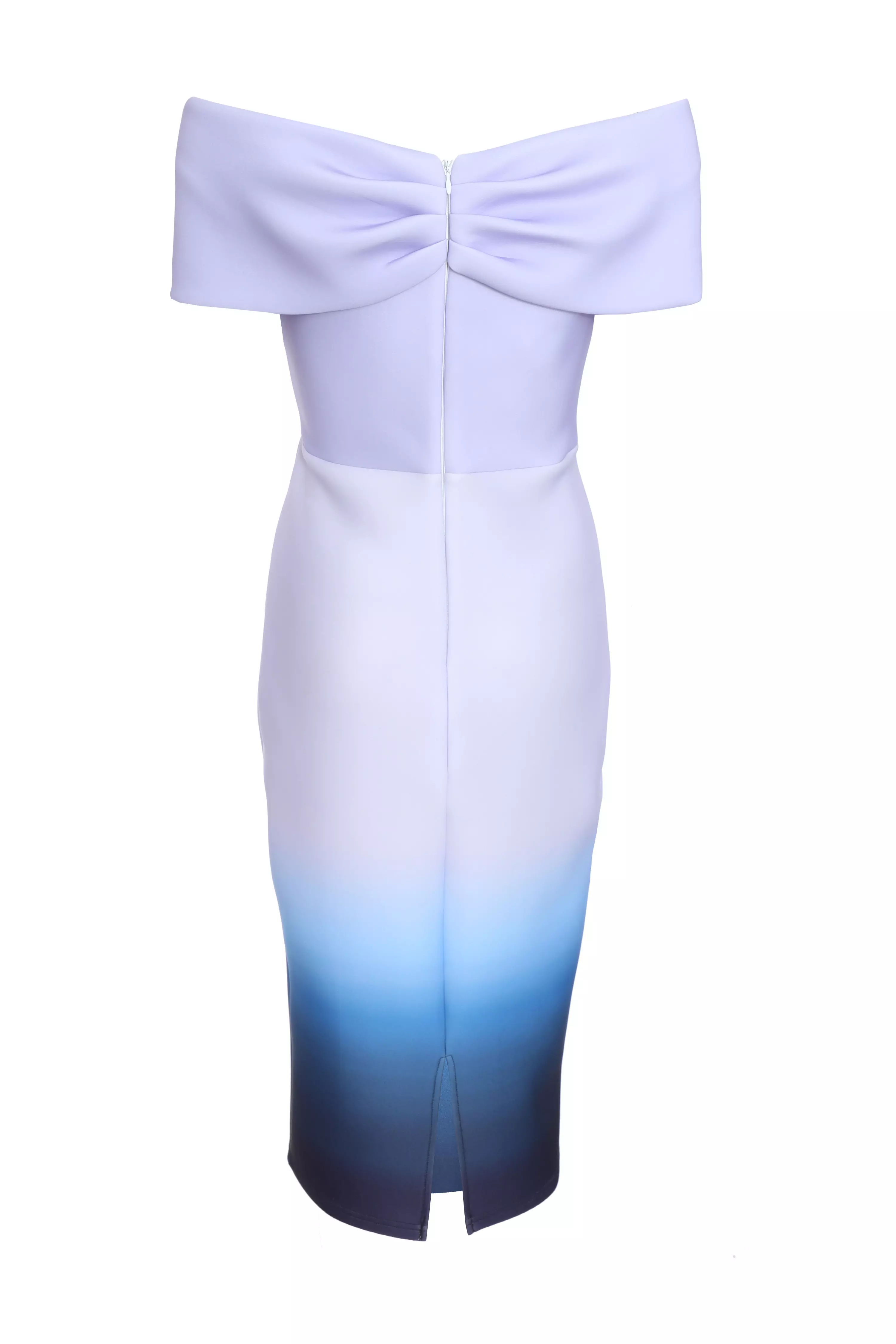 Blue Ombre Bardot Ruched Midi Dress