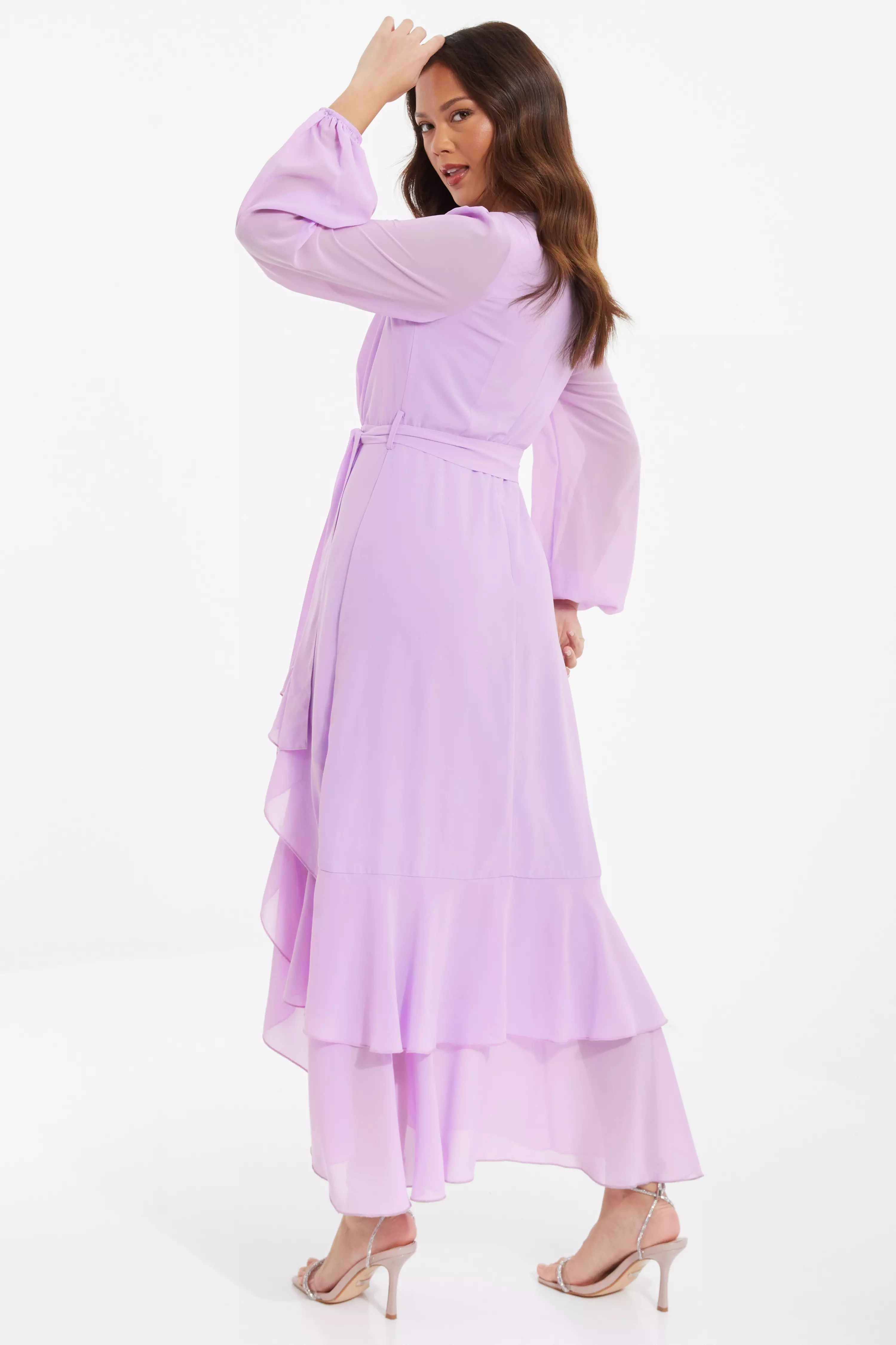 Lilac Chiffon Frill Hem Midi Dress