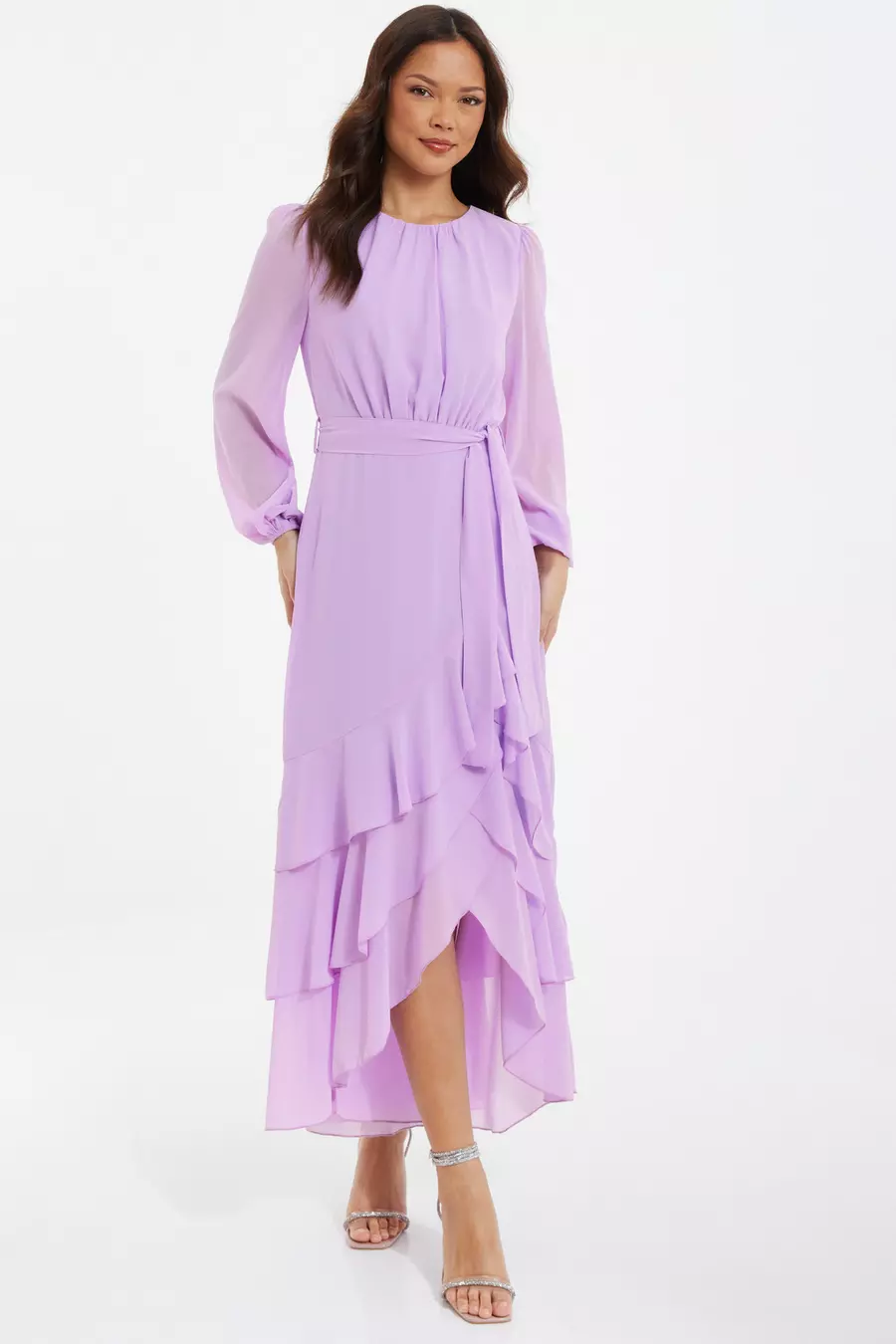 Lilac Chiffon Frill Hem Midi Dress QUIZ Clothing