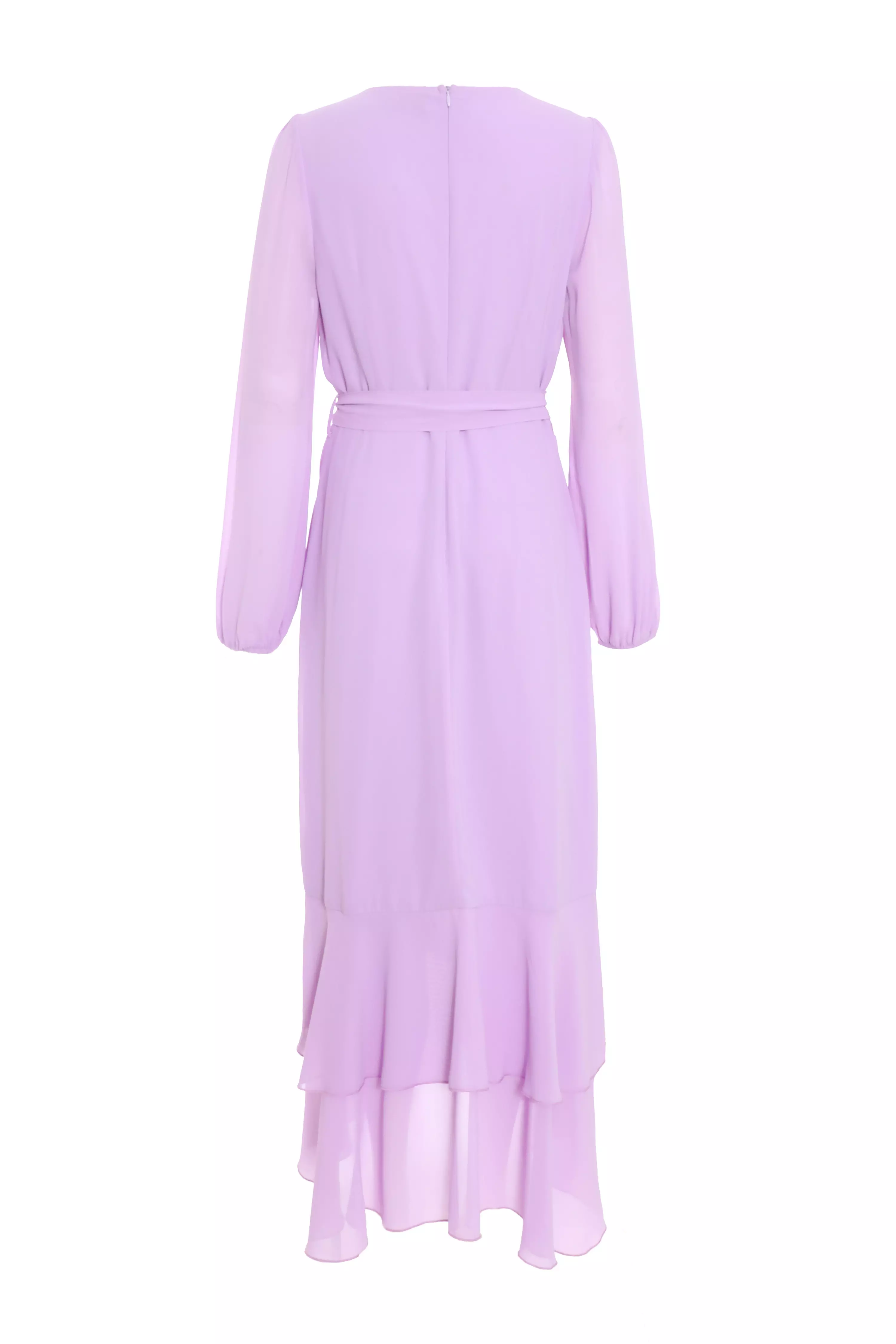 Lilac Chiffon Frill Hem Midi Dress