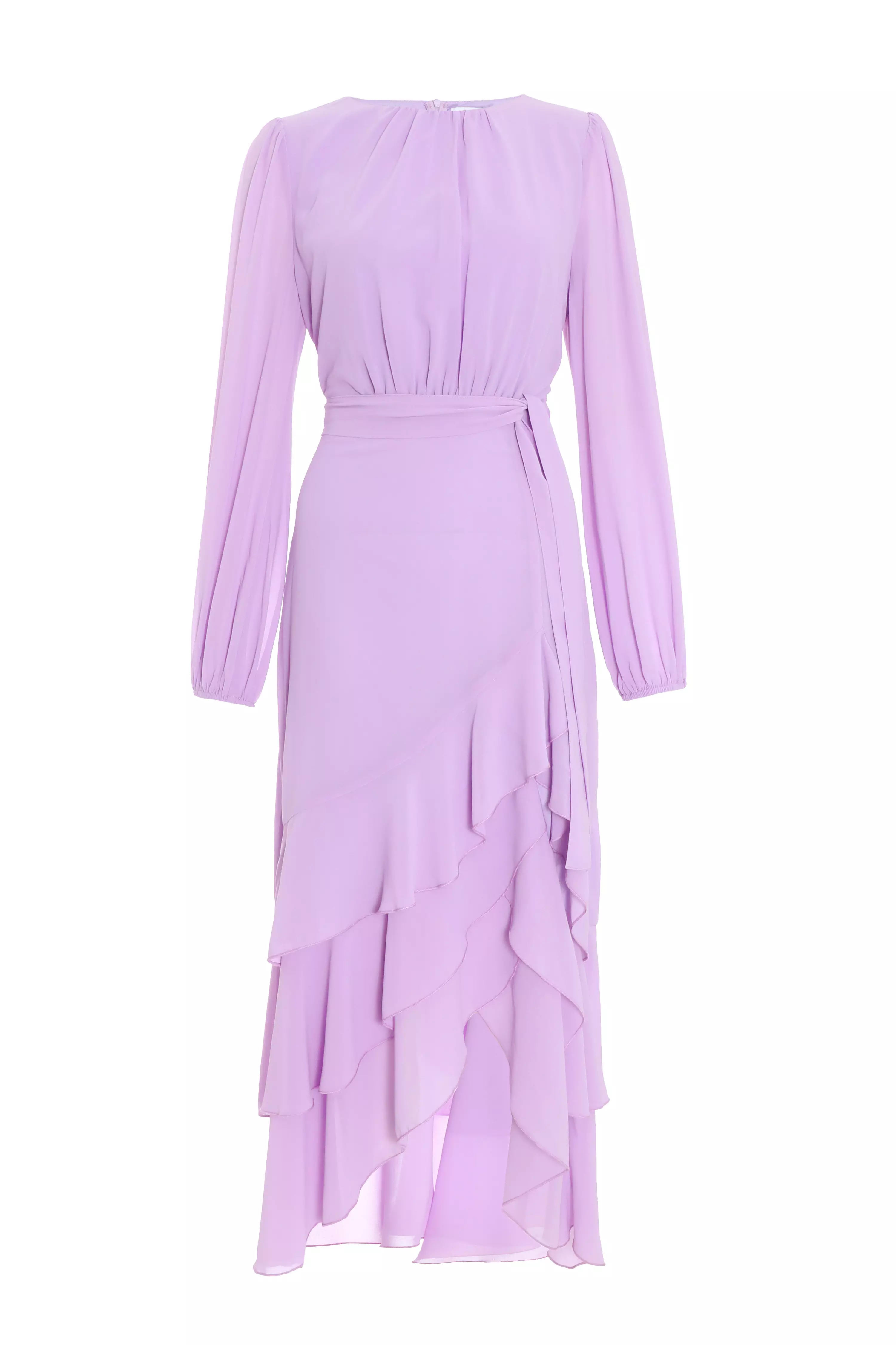 Lilac Chiffon Frill Hem Midi Dress