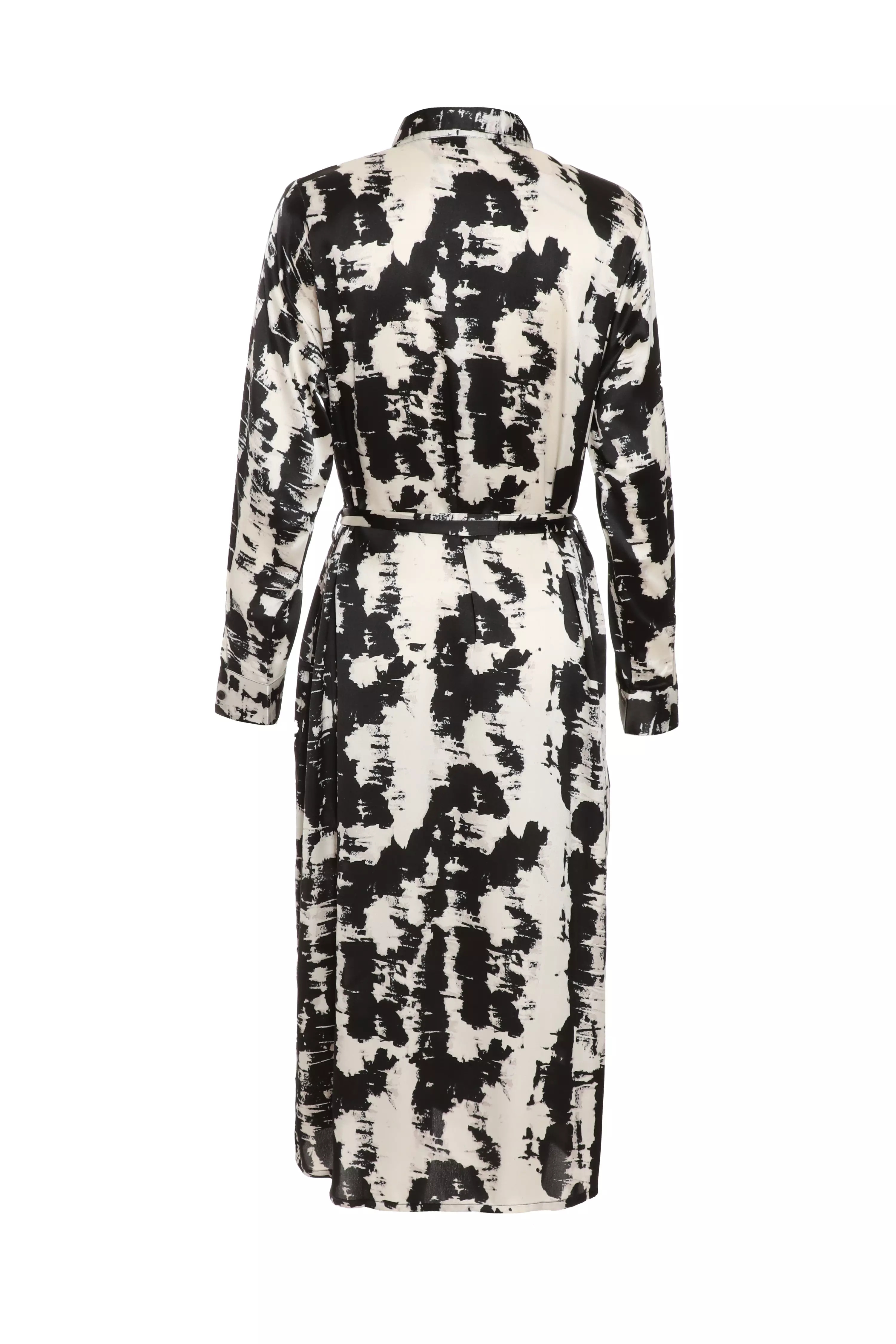 Black Satin Marble Print Shirt Dress