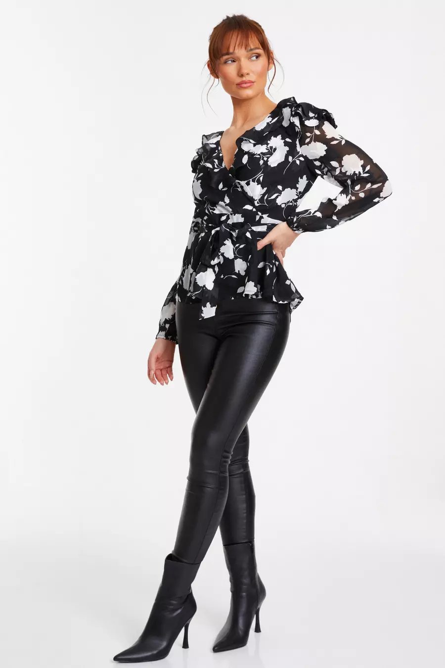 Black floral peplum top online