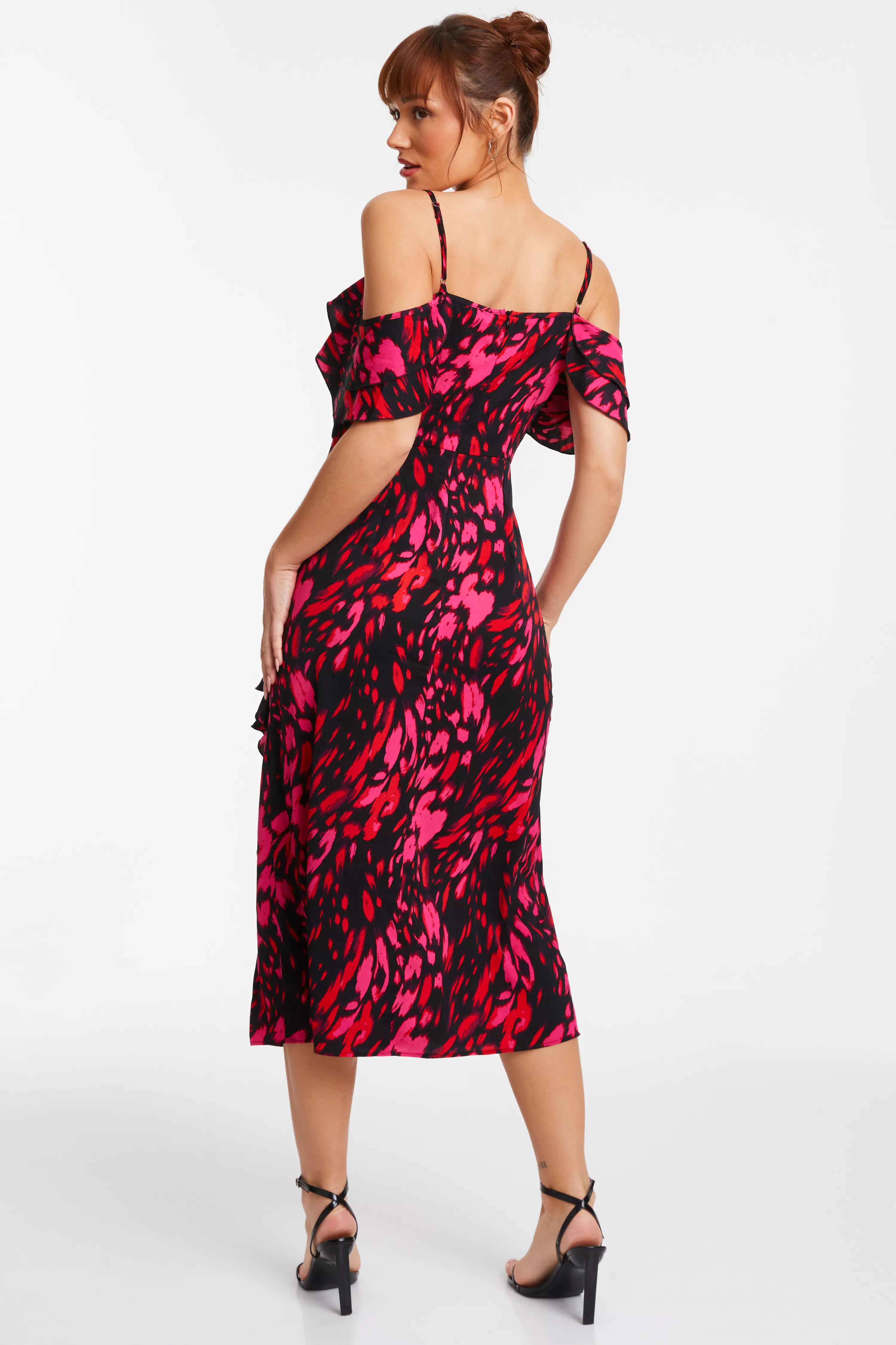 Black Animal Print Drop Shoulder Midi Dress