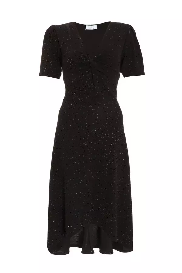 Black Glitter Skater Midi Dress