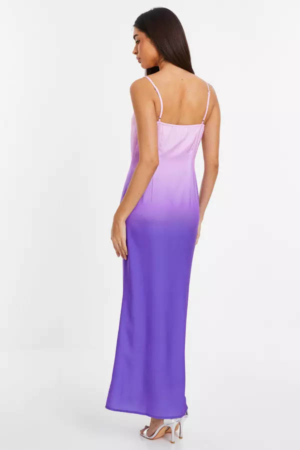 Purple Satin Ombre Slip Maxi Dress