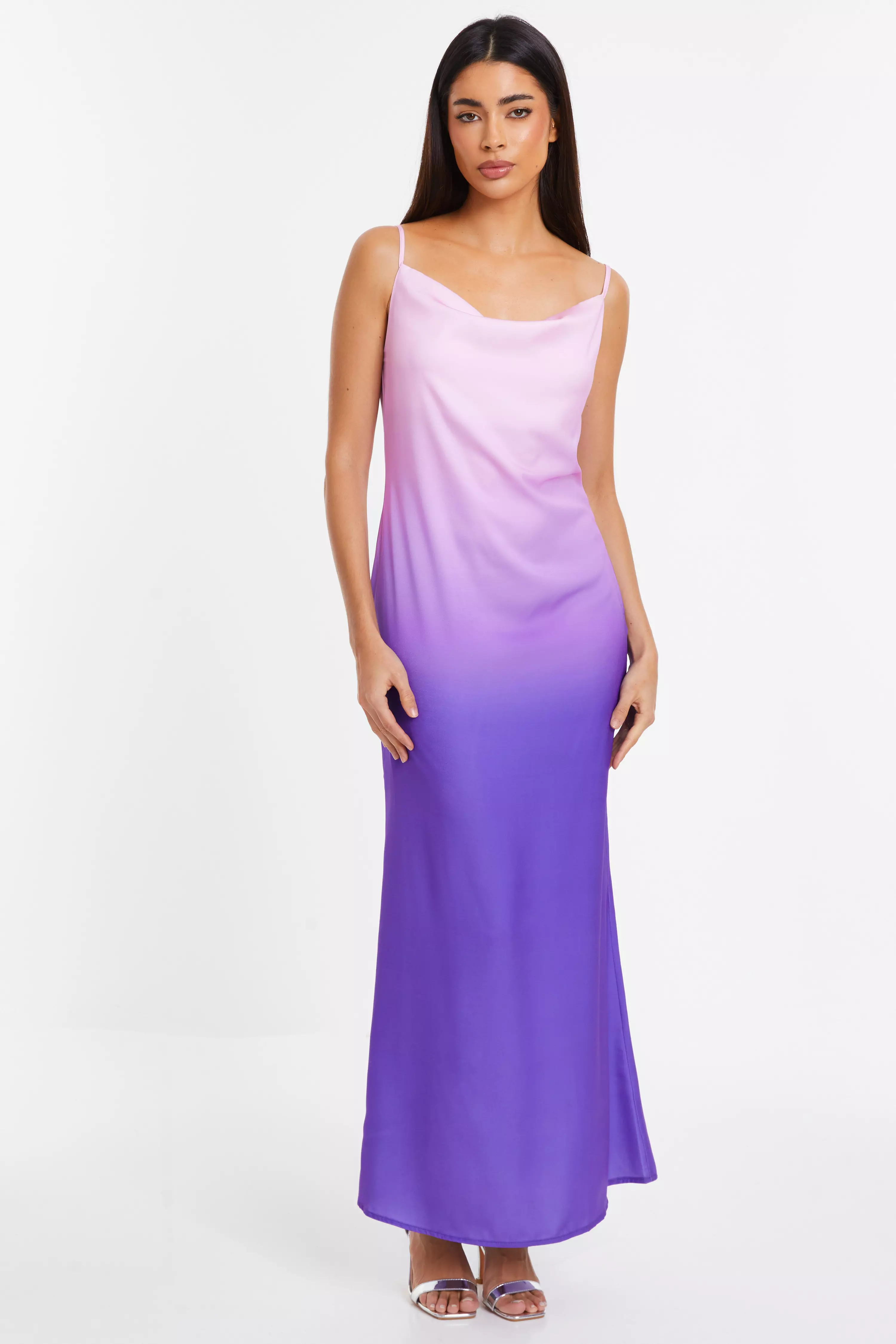 Purple Satin Ombre Slip Maxi Dress