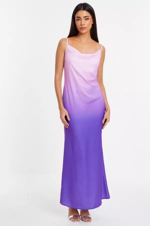 Purple Satin Ombre Slip Maxi Dress