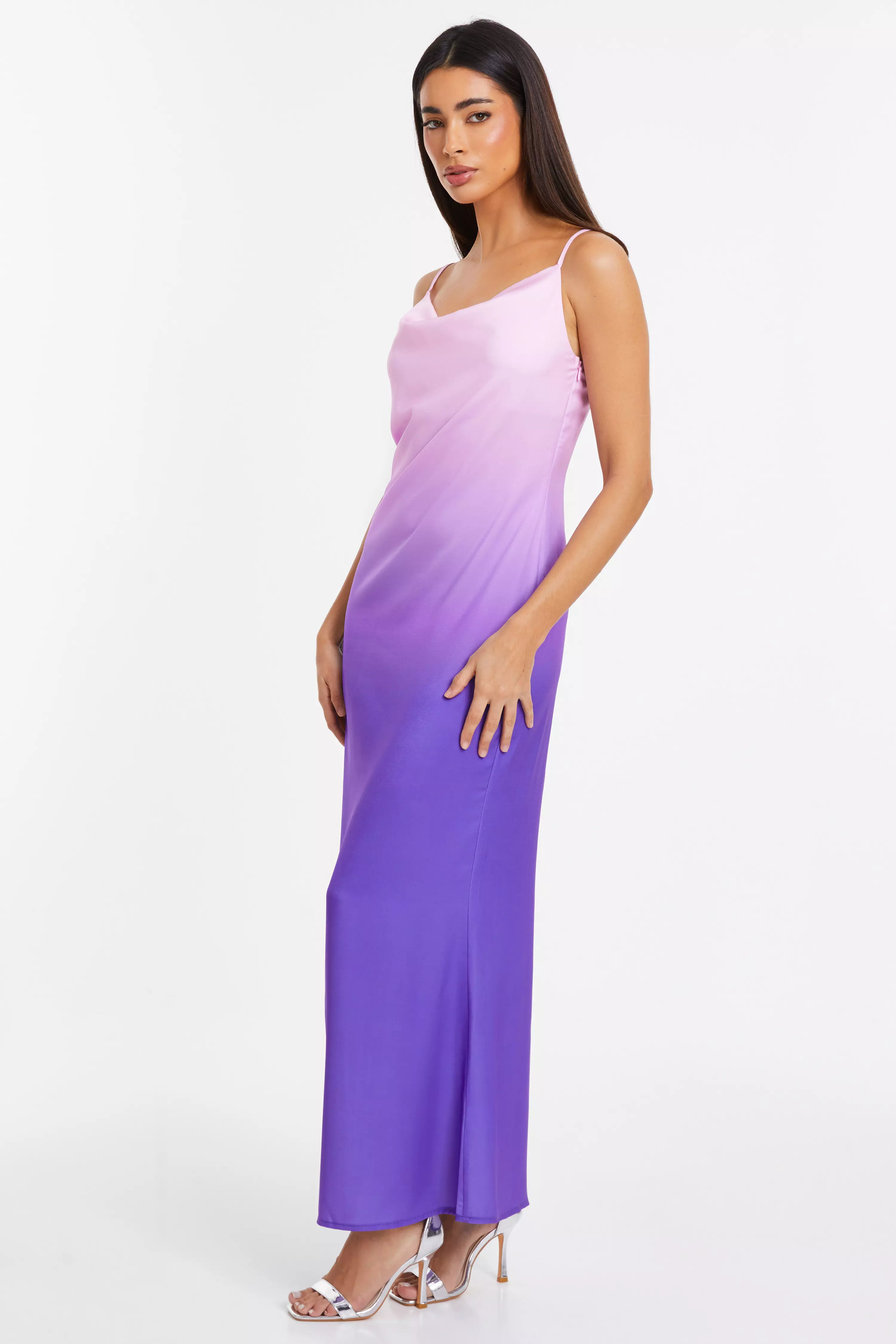 Purple Satin Ombre Slip Maxi Dress