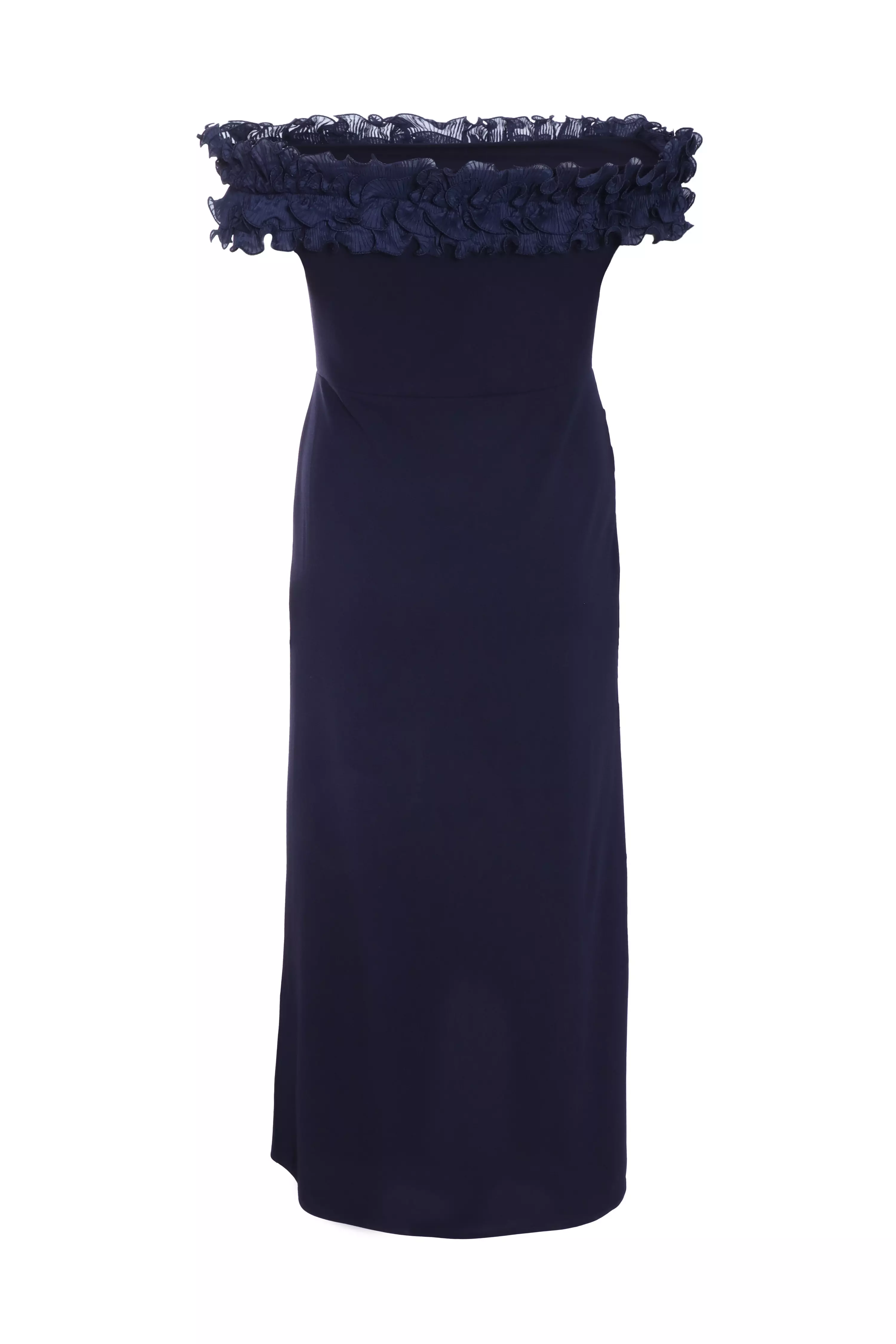 Curve Navy Ruffle Bardot Maxi Dress