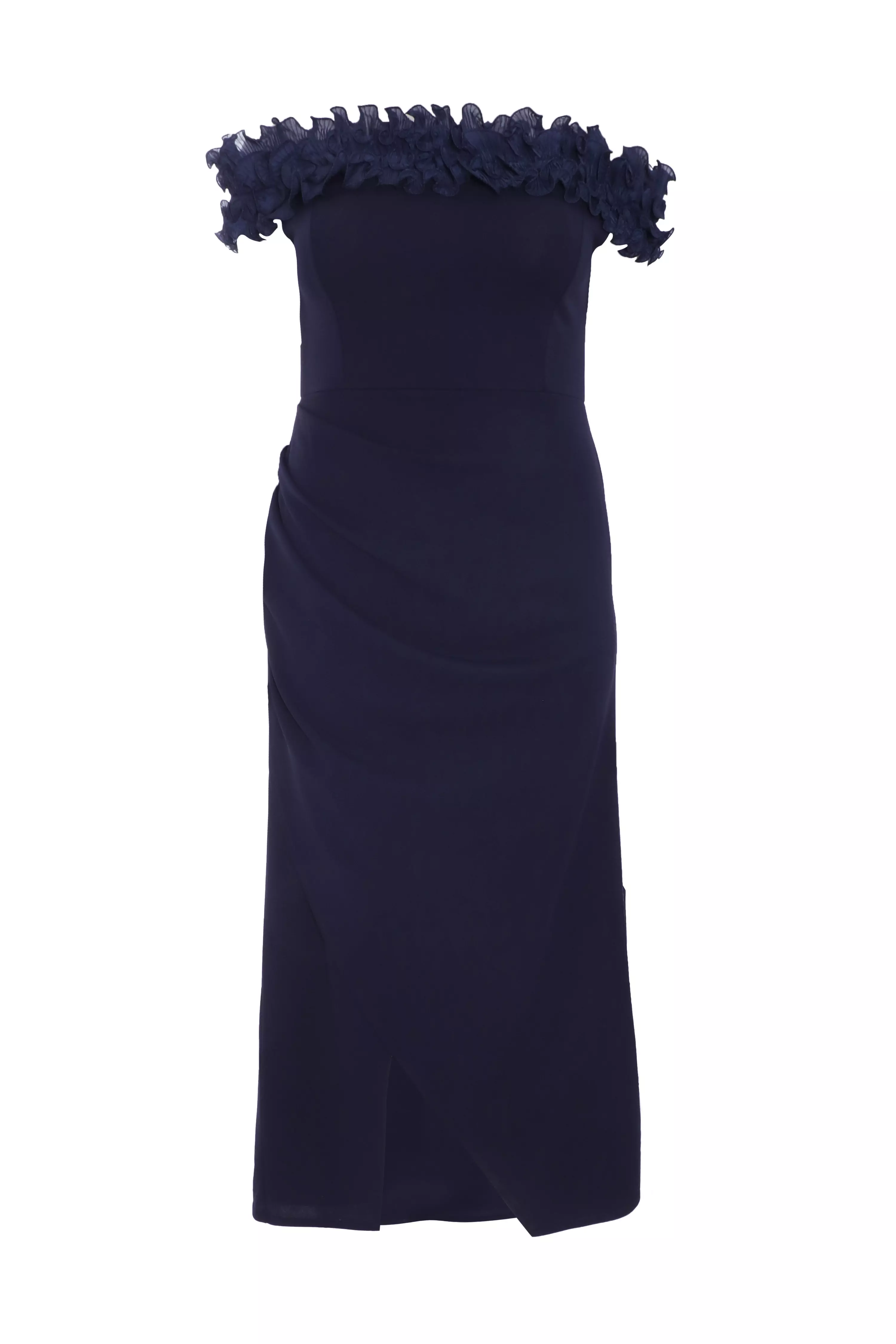 Curve Navy Ruffle Bardot Maxi Dress