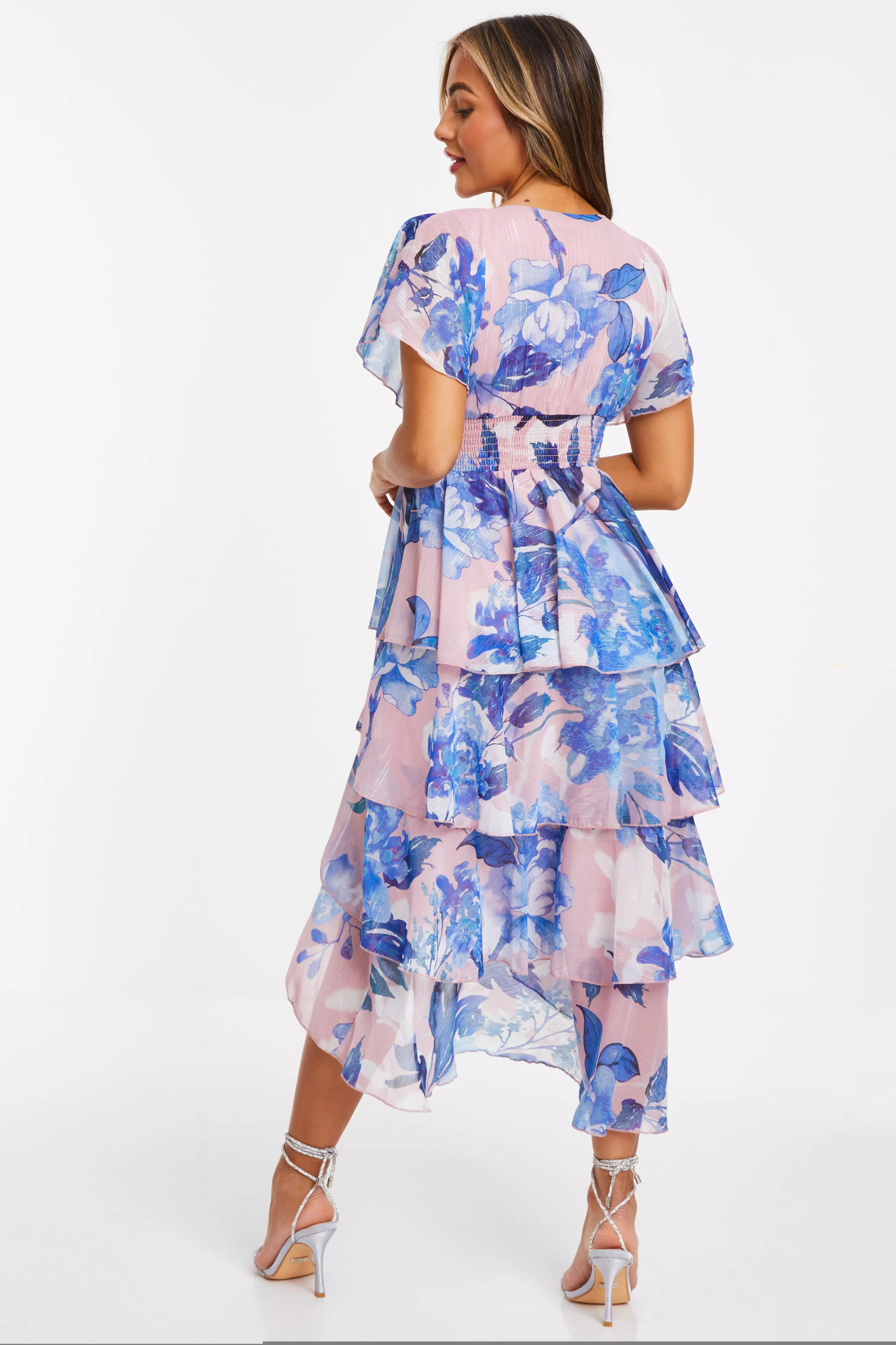 Petite Floral Tiered Ruffle Fitted Maxi Dress