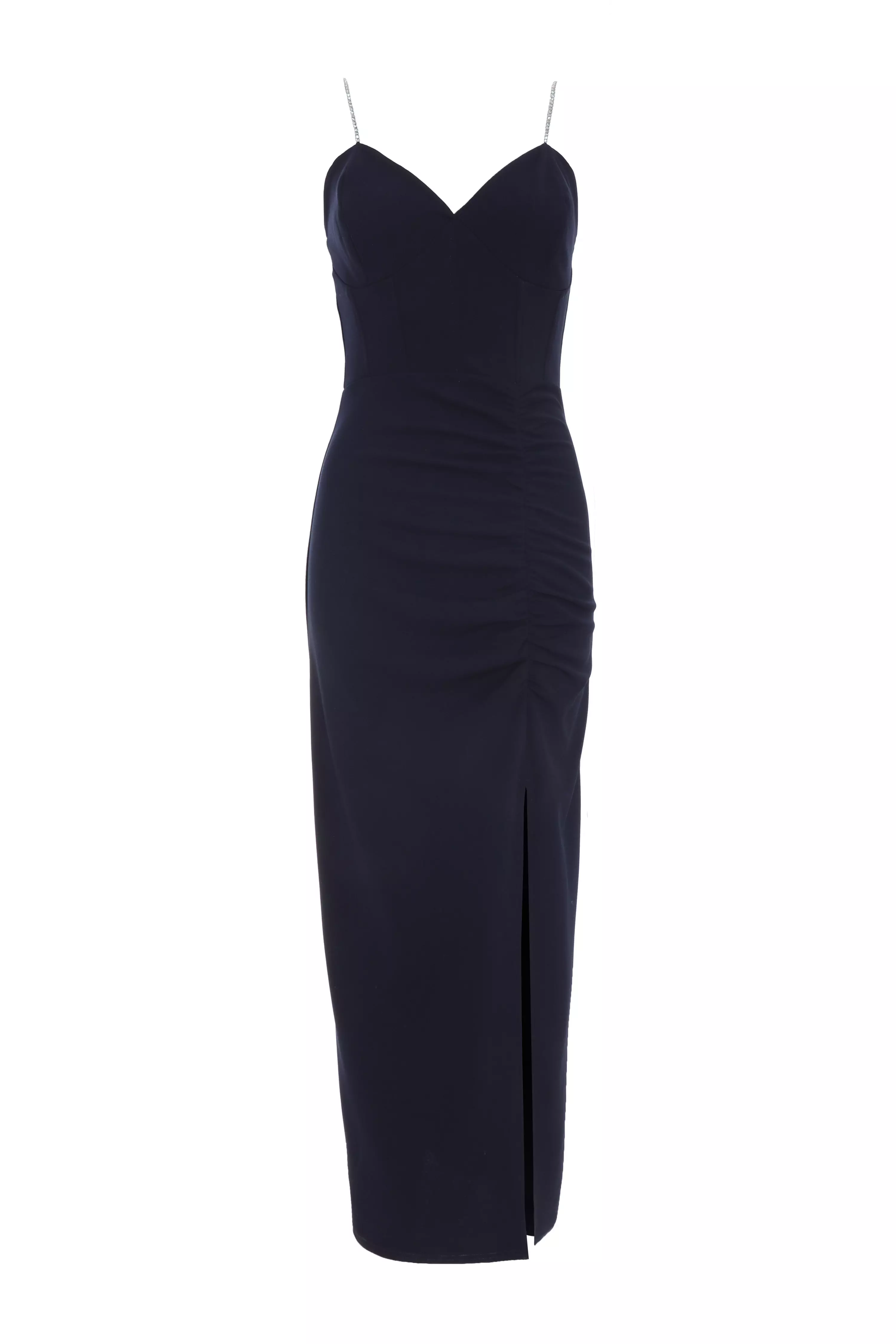 Petite Navy Diamante Ruched Maxi Dress