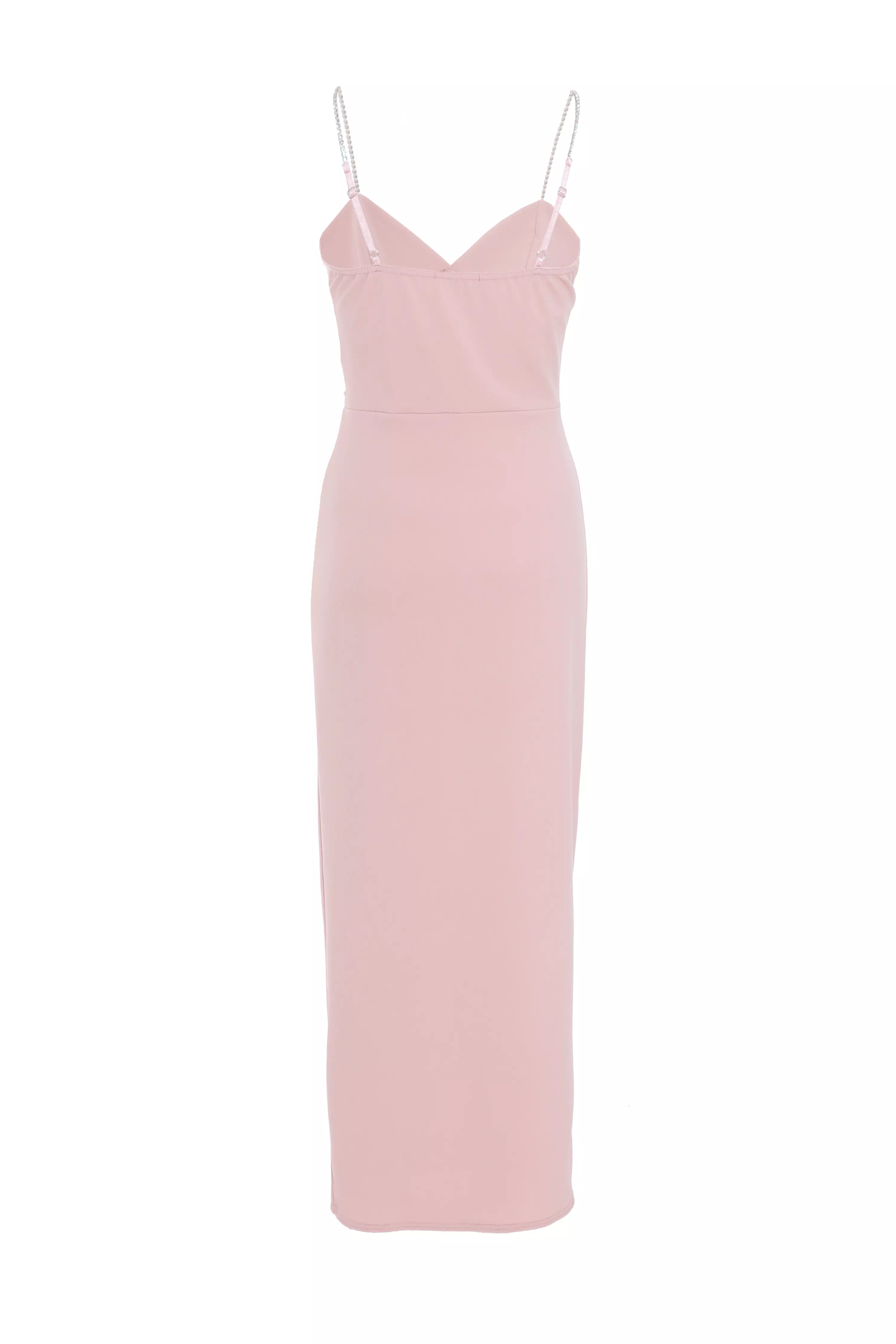 Petite Pale Pink Diamante Ruched Maxi Dress