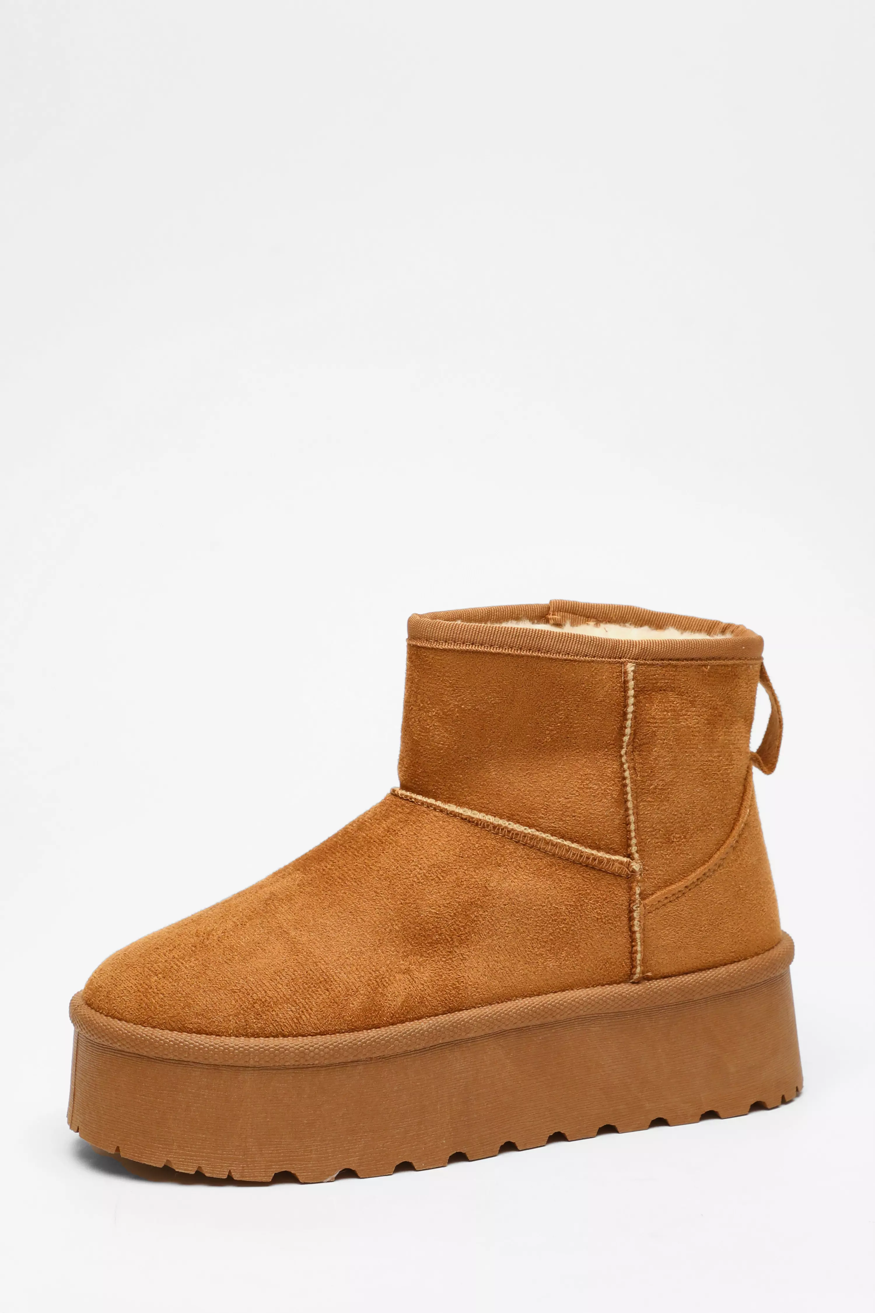 Tan Faux Suede Platform Ankle Boots