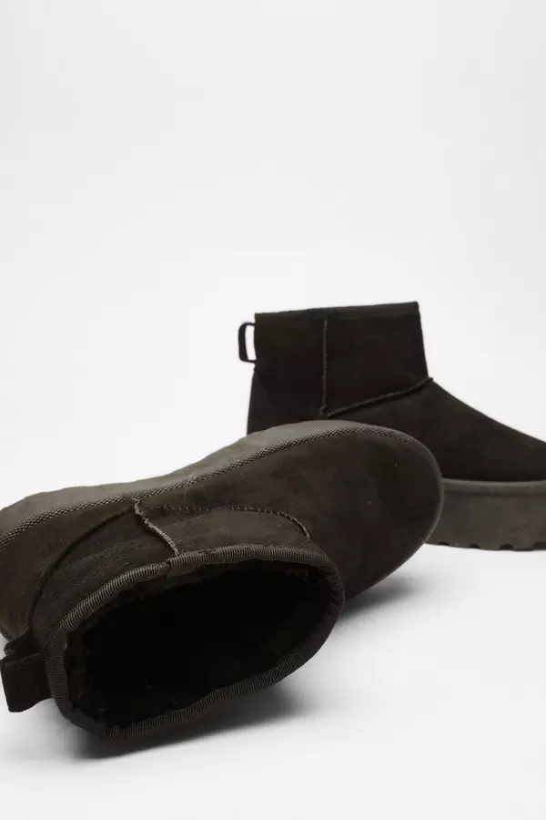 Black Faux Suede Platform Ankle Boots
