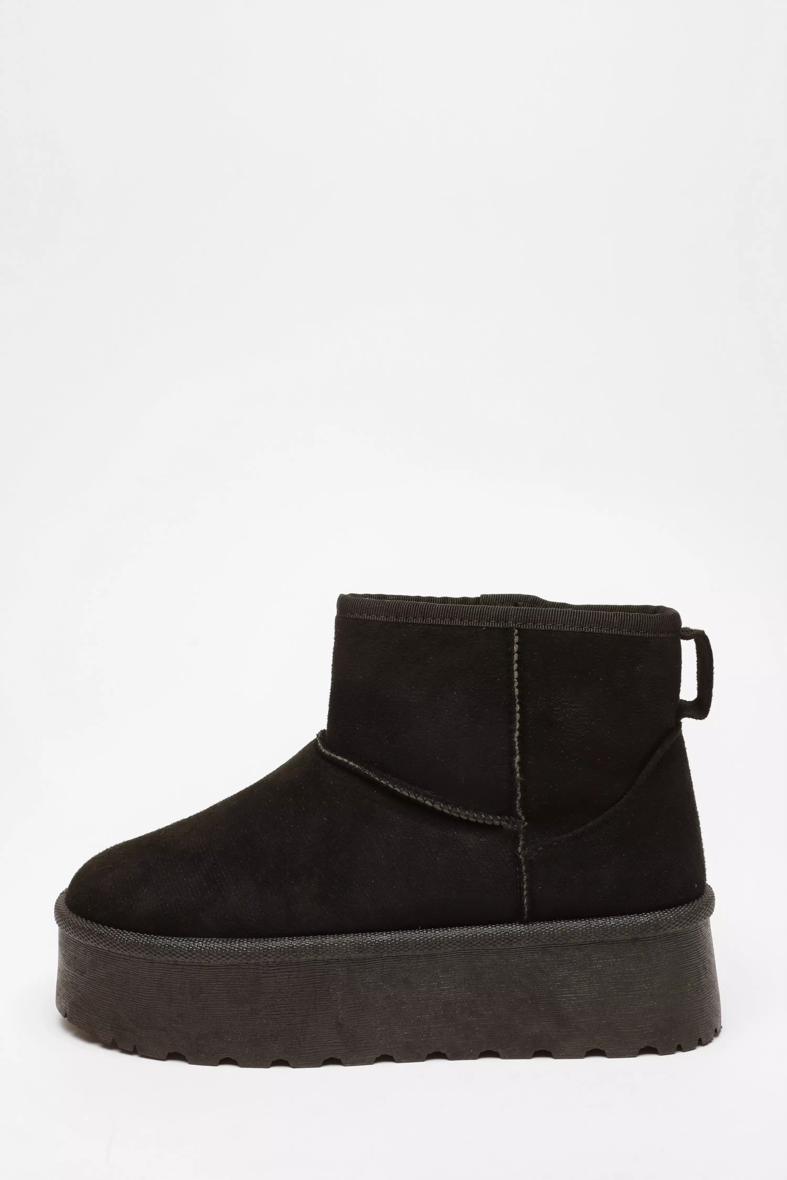 Black Faux Suede Platform Ankle Boots