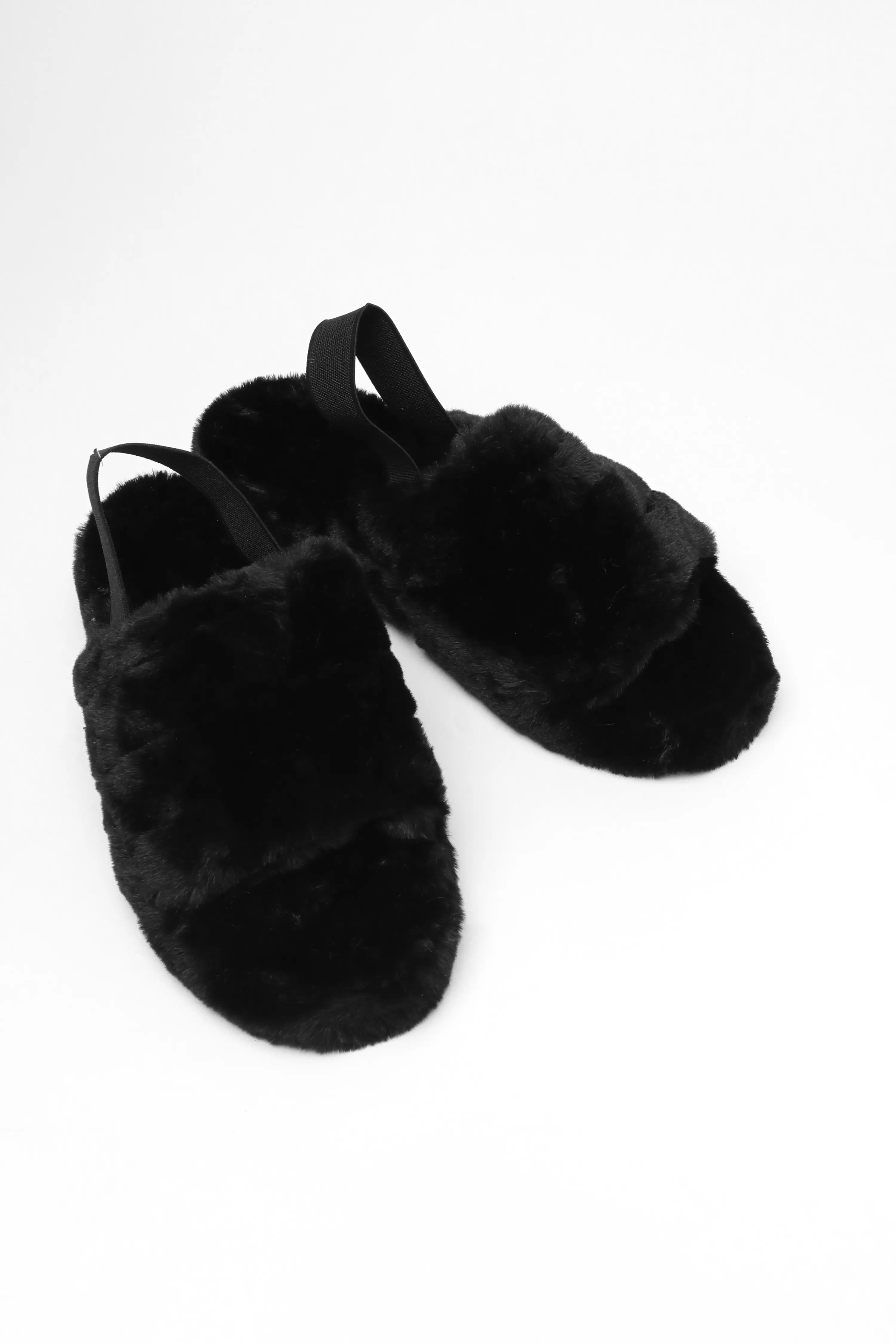 Black Faux Fur Mule Slippers