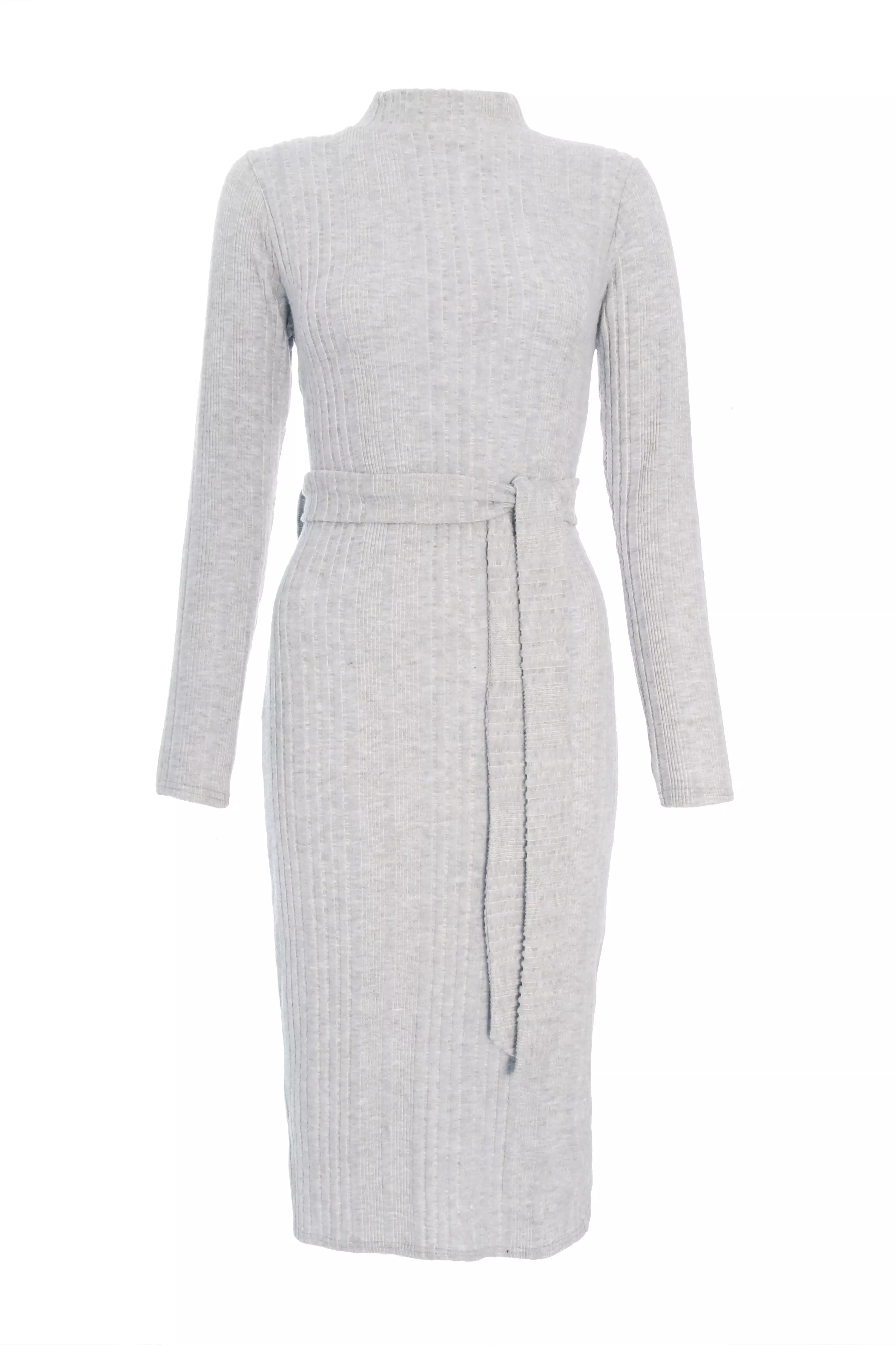Grey Knitted Long Sleeve Midi Dress