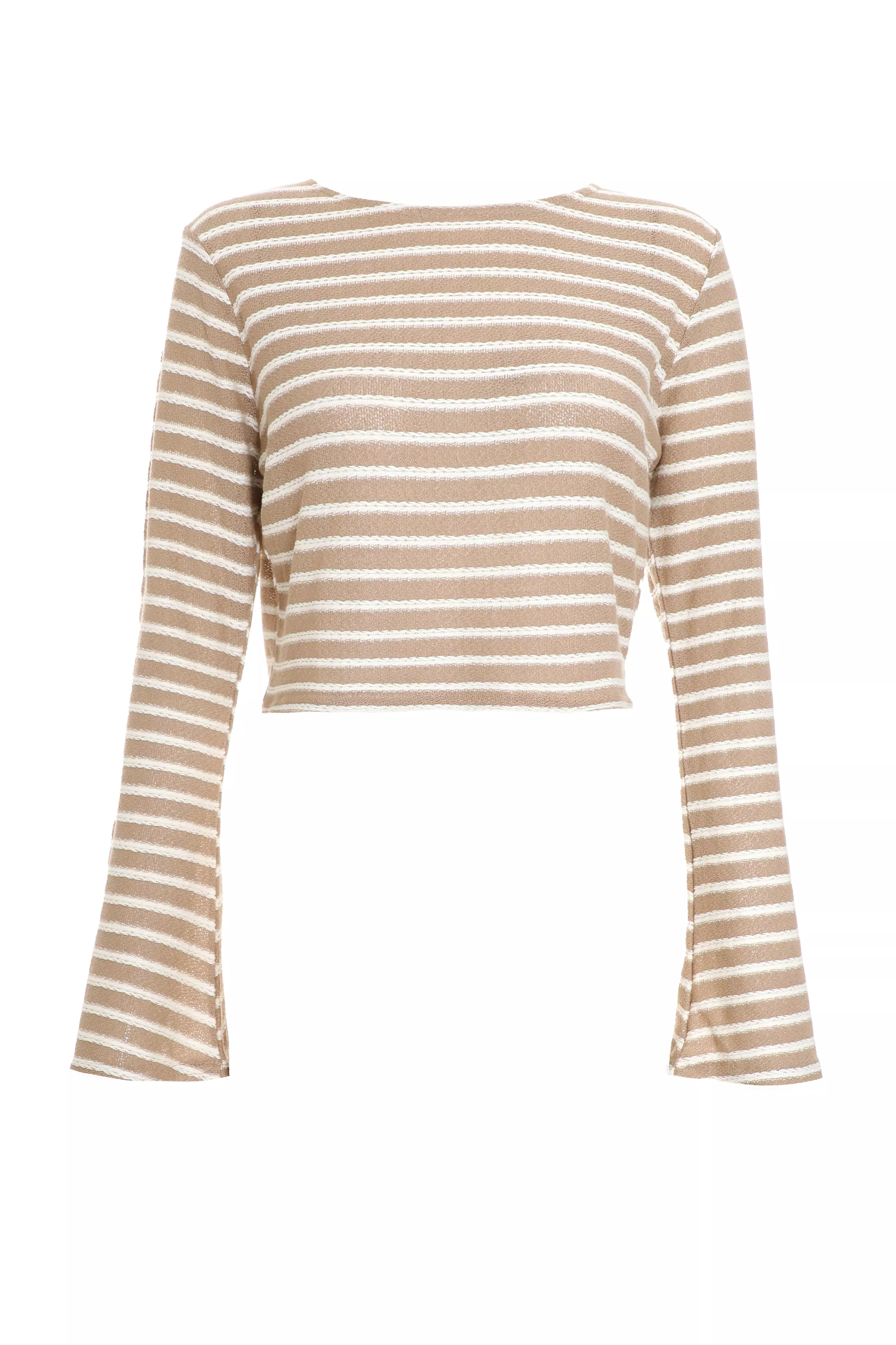 Cream Stripe Long Sleeve Crop Top