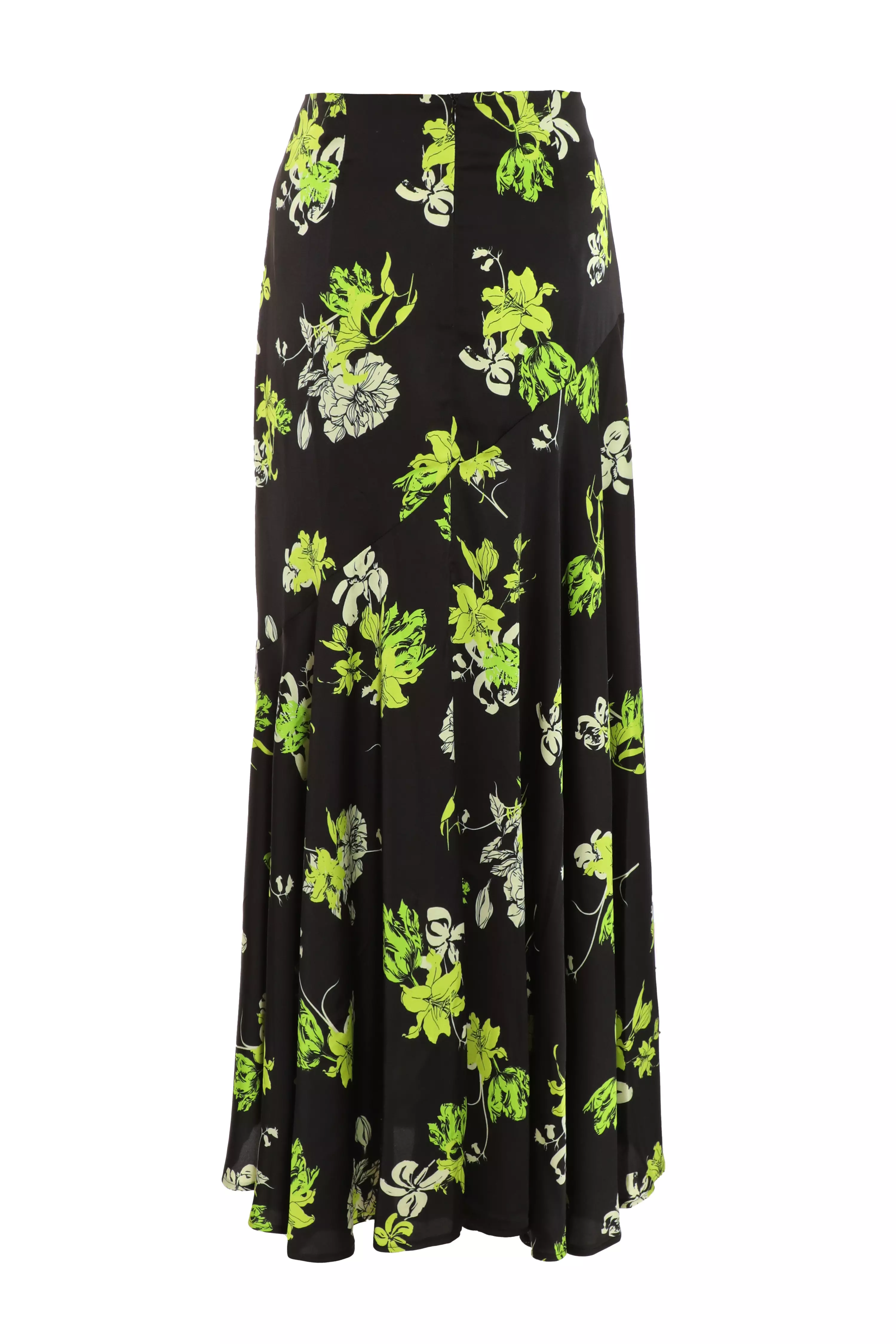 Black Satin Floral Midaxi Skirt