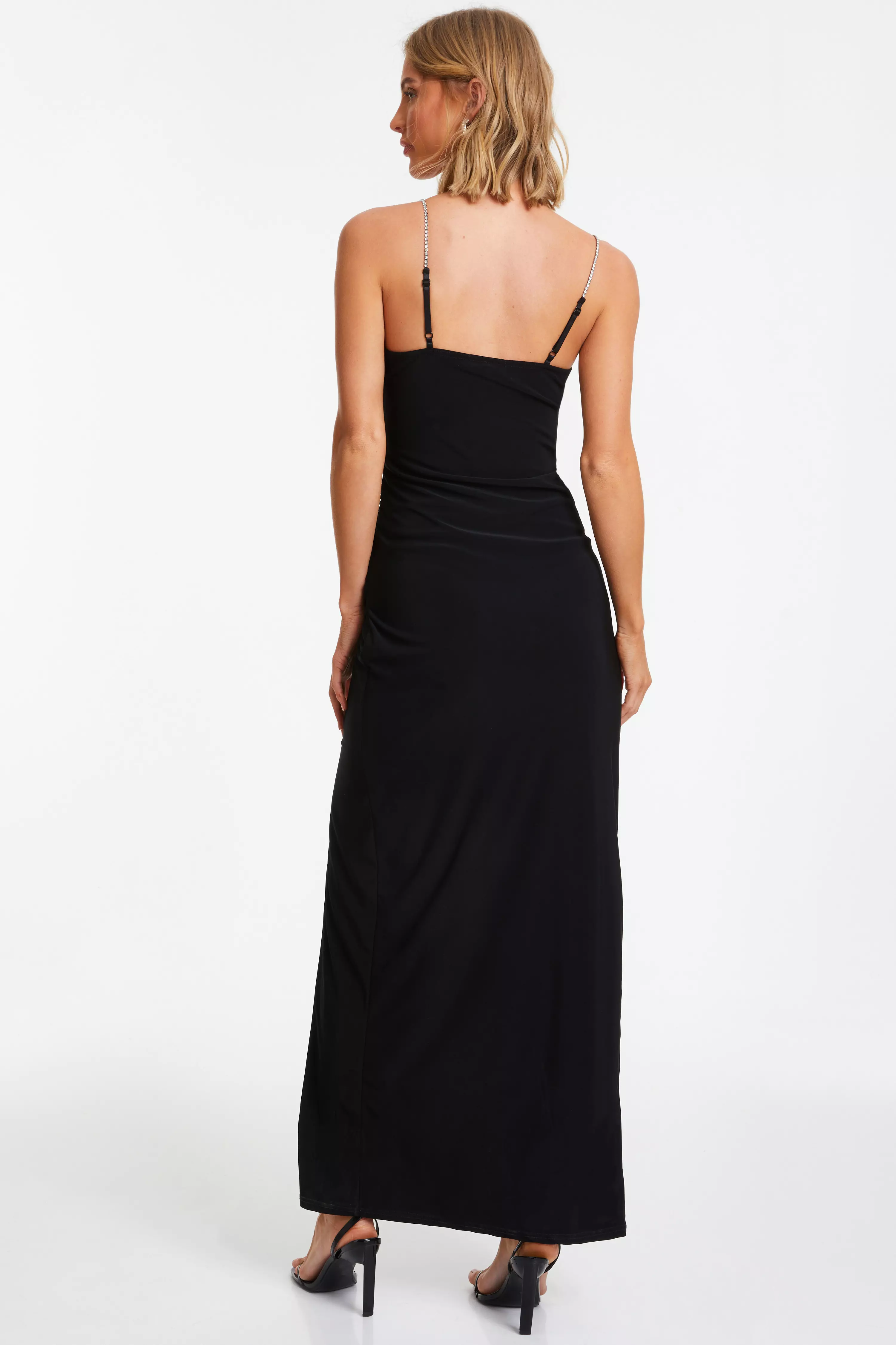 Black Diamante Ruched Maxi Dress